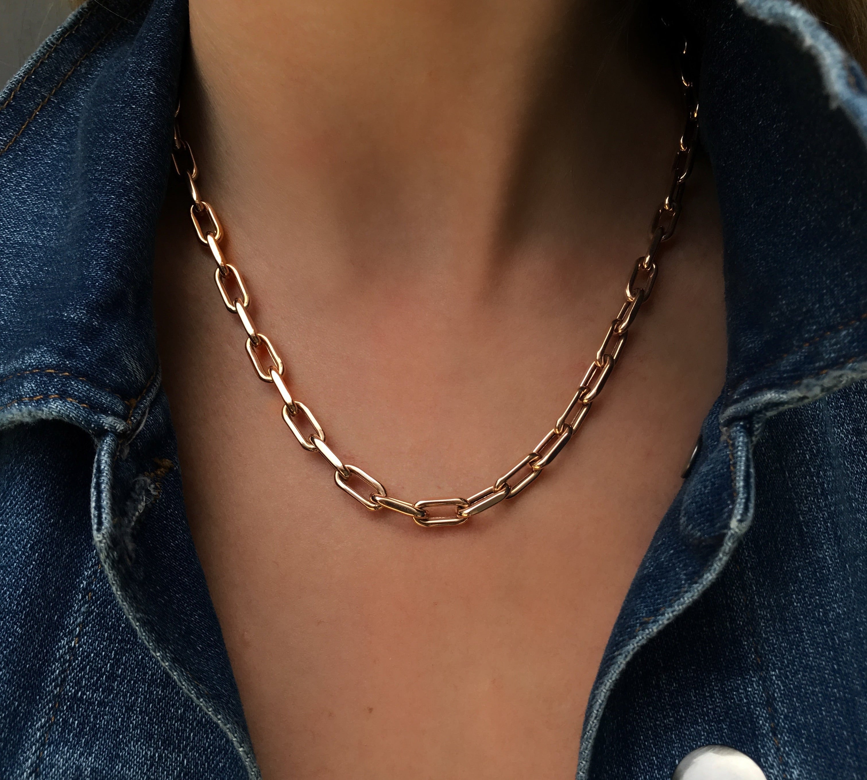 Thick Paperclip Chain, Short Chain Necklace Roseark Deux Rose Gold  
