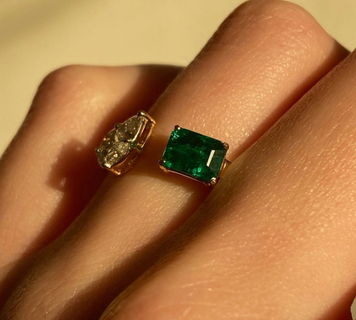 Emerald Diamond Duo Ring Rings Ritique   