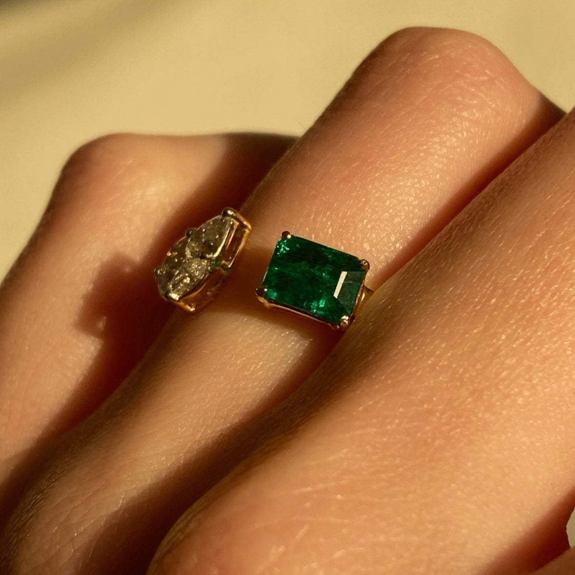 Emerald Diamond Duo Ring Rings Ritique   