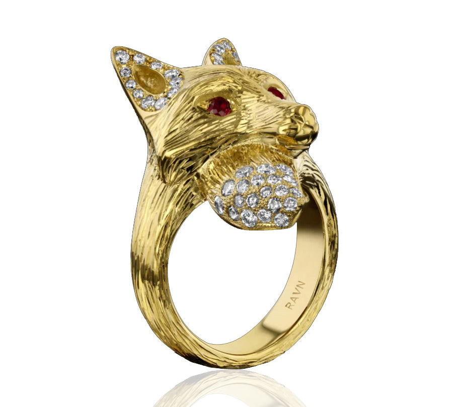 Liberty Fox Ring with Ruby Eyes Statement Ring House of RAVN