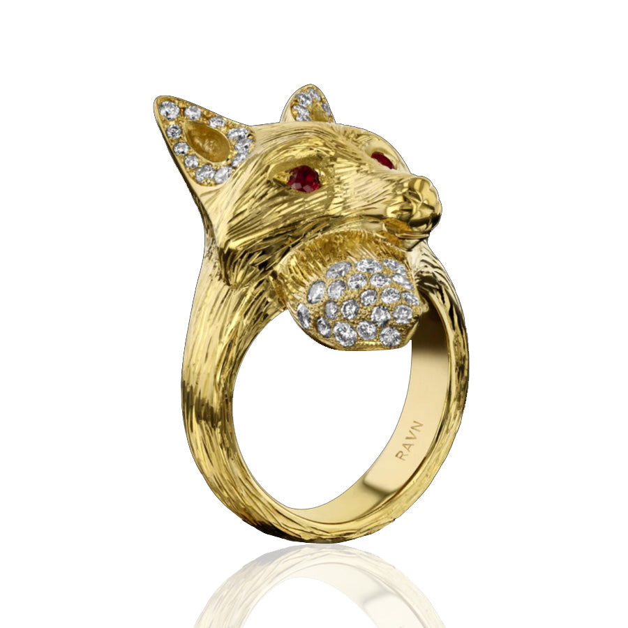 Liberty Fox Ring with Ruby Eyes Cocktail Ring House of RAVN   