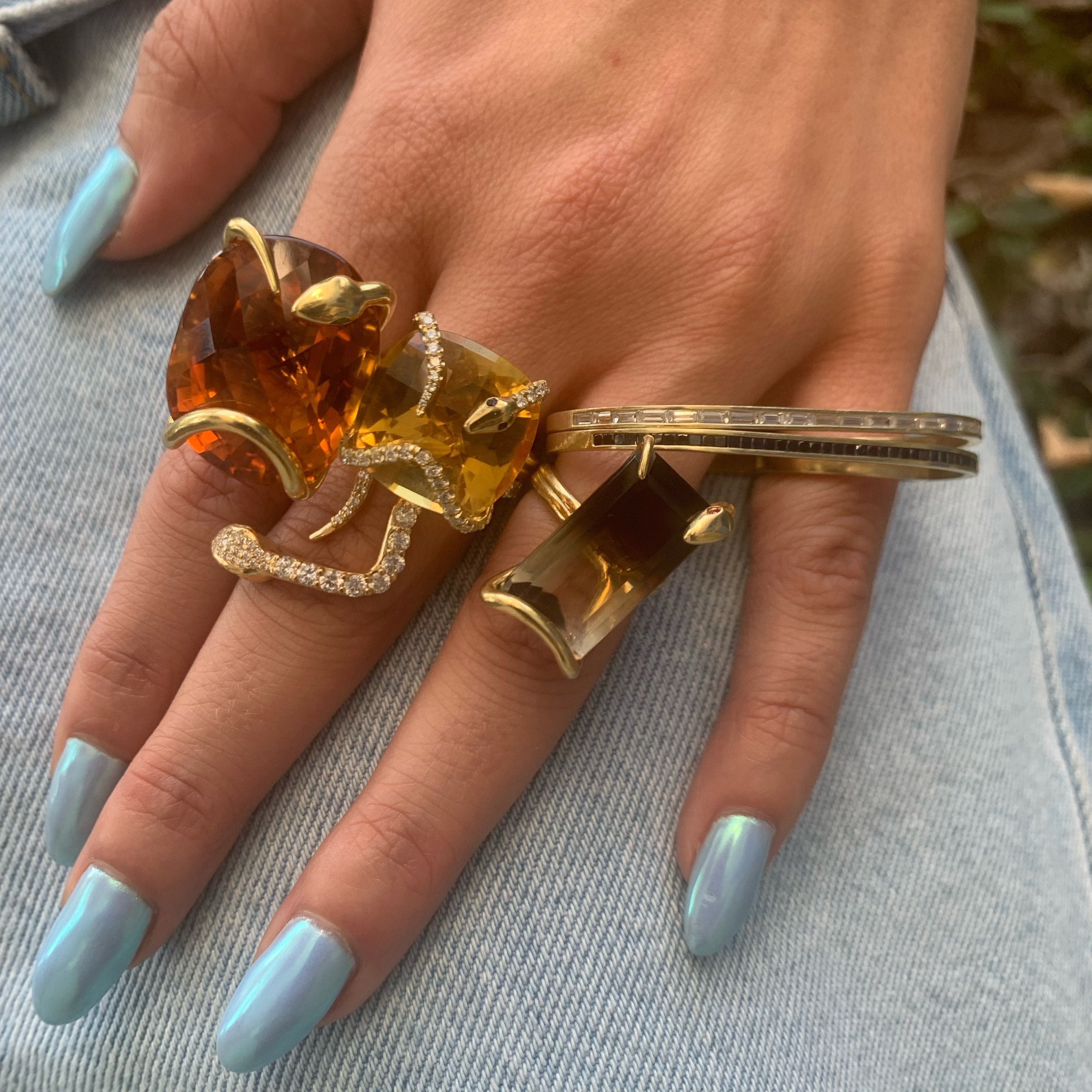 Quartz Snake on The Rocks Ring with Ruby Eyes Cocktail Ring Perez Bitan   