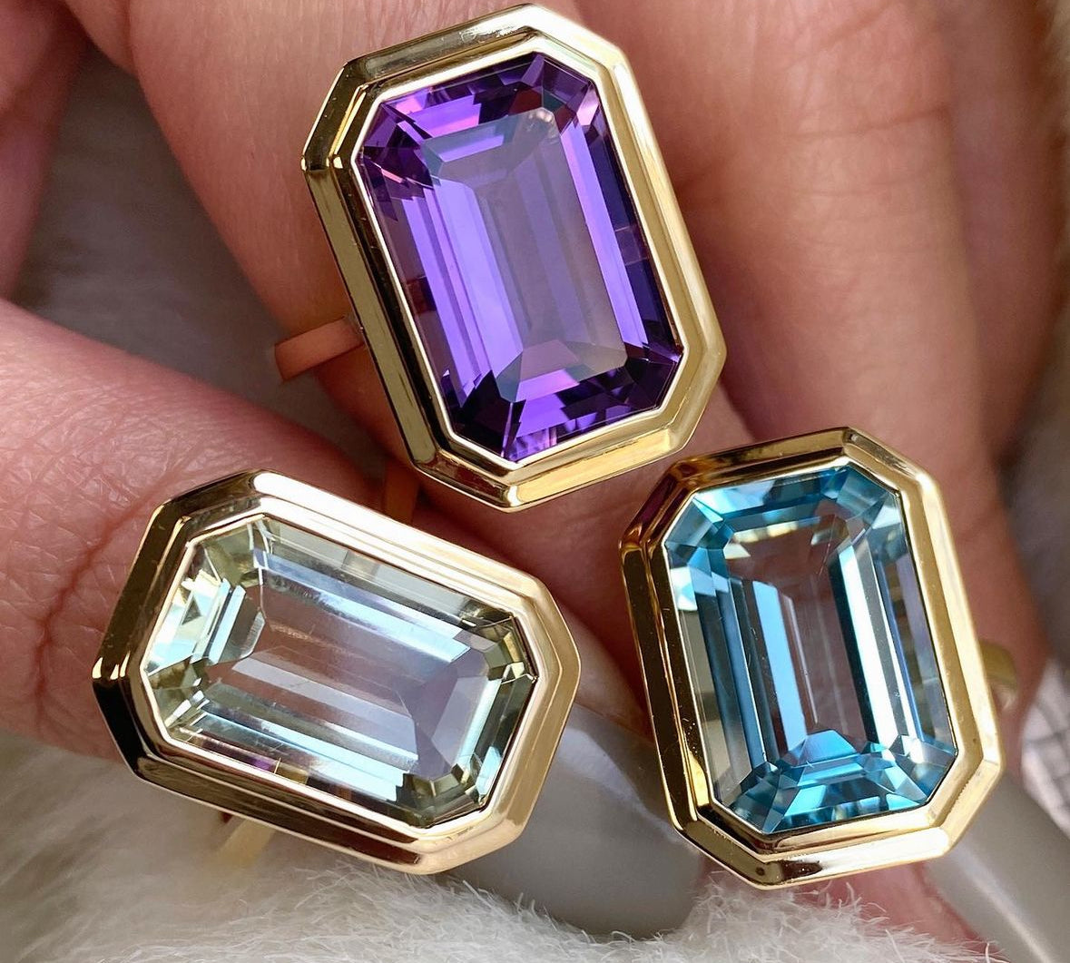 Emerald-Cut Amethyst Bezel Set Ring Cocktail Ring Goshwara   