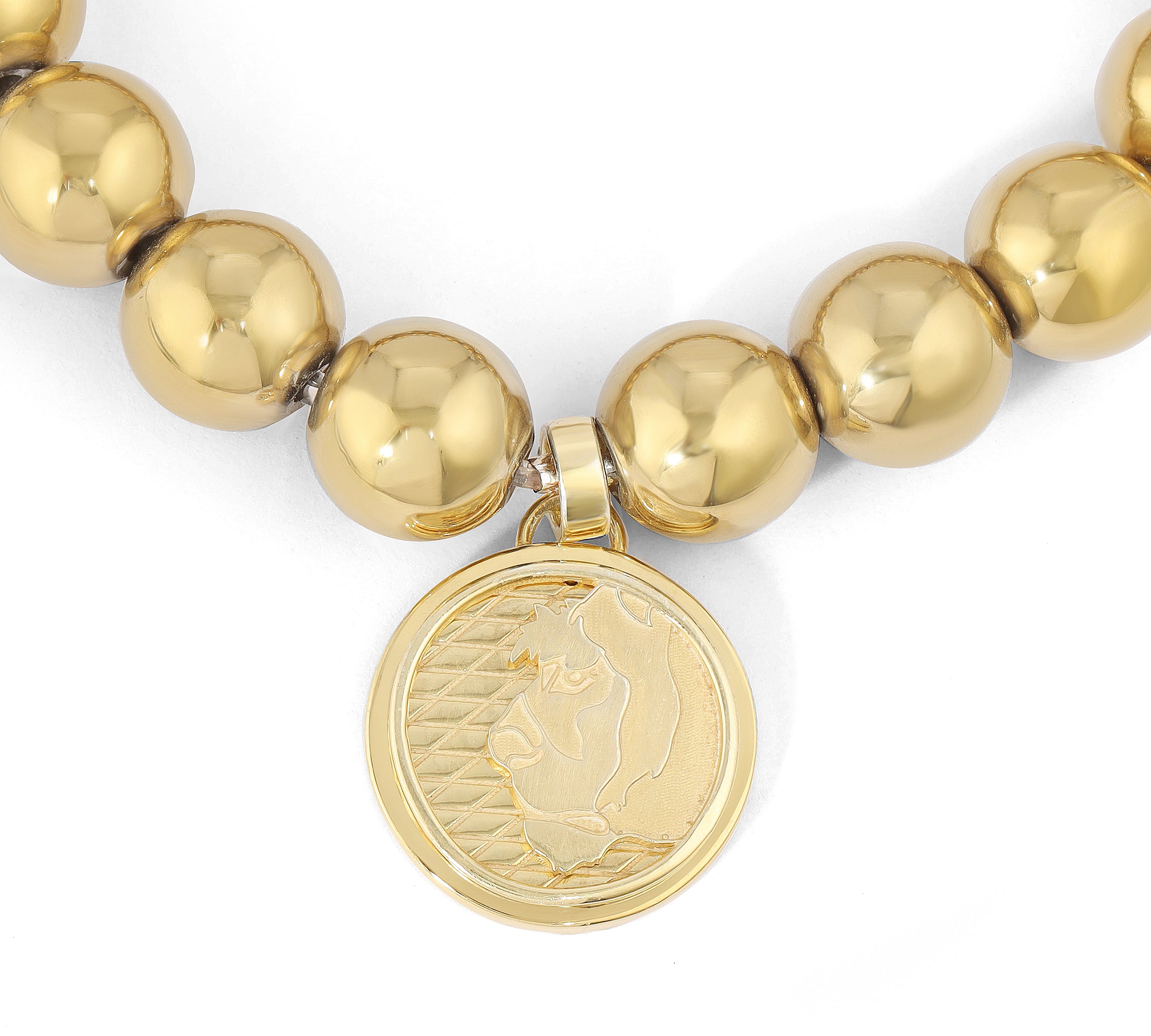 Golden Beaded Bracelet with Lioness Coin Charm Bracelet MAE + LANG