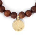 Wood Beaded Bracelet with Lioness Coin Beaded MAE + LANG   