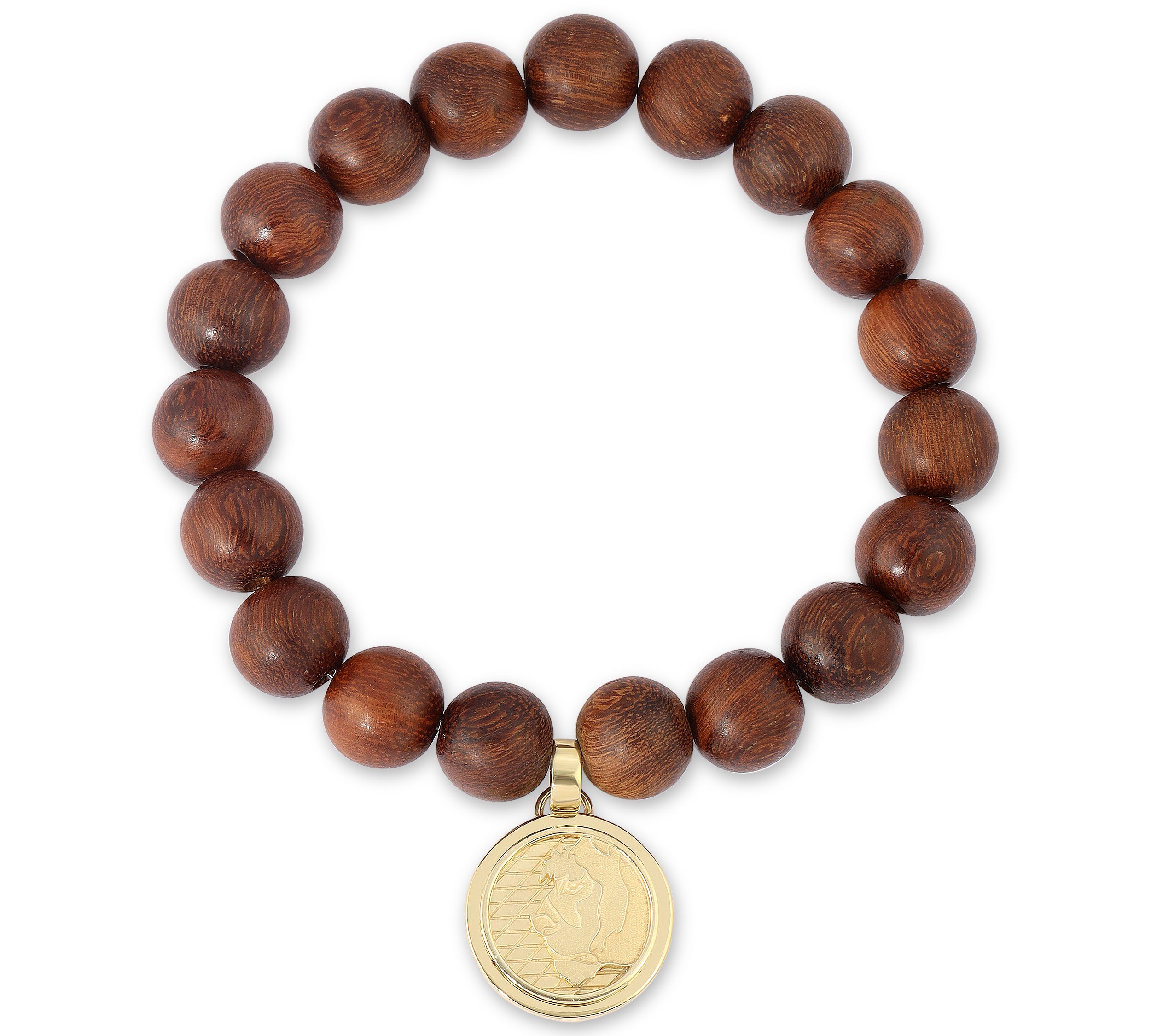 Wood Beaded Bracelet with Lioness Coin Beaded MAE + LANG   