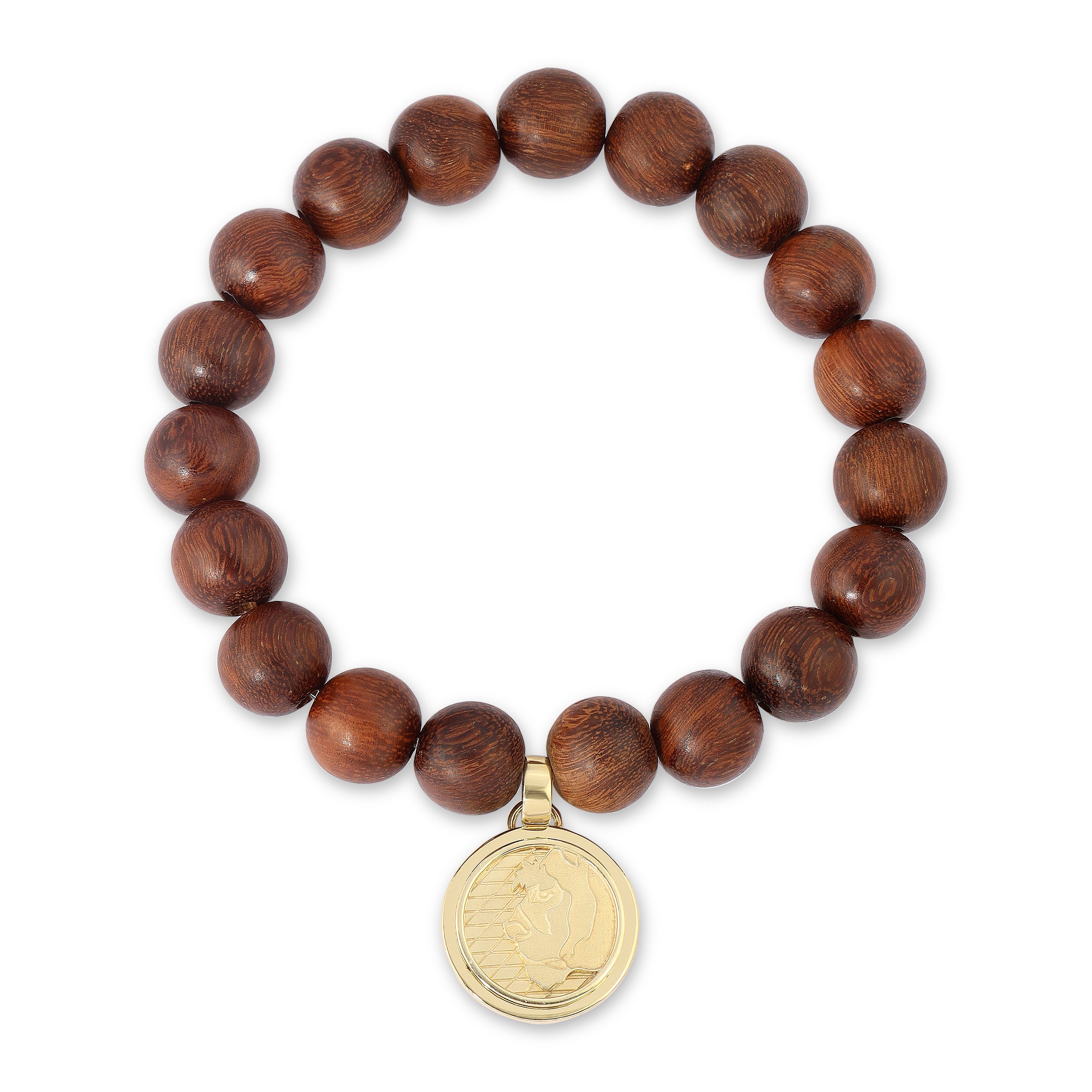 Wood Beaded Bracelet with Lioness Coin Beaded MAE + LANG   