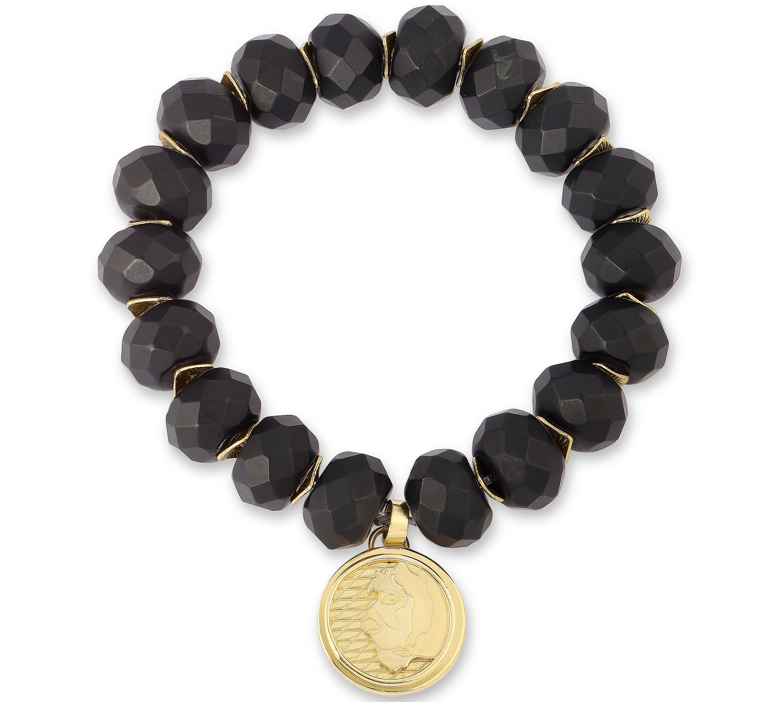 Midnight Beaded Bracelet with Lioness Coin Beaded MAE + LANG   