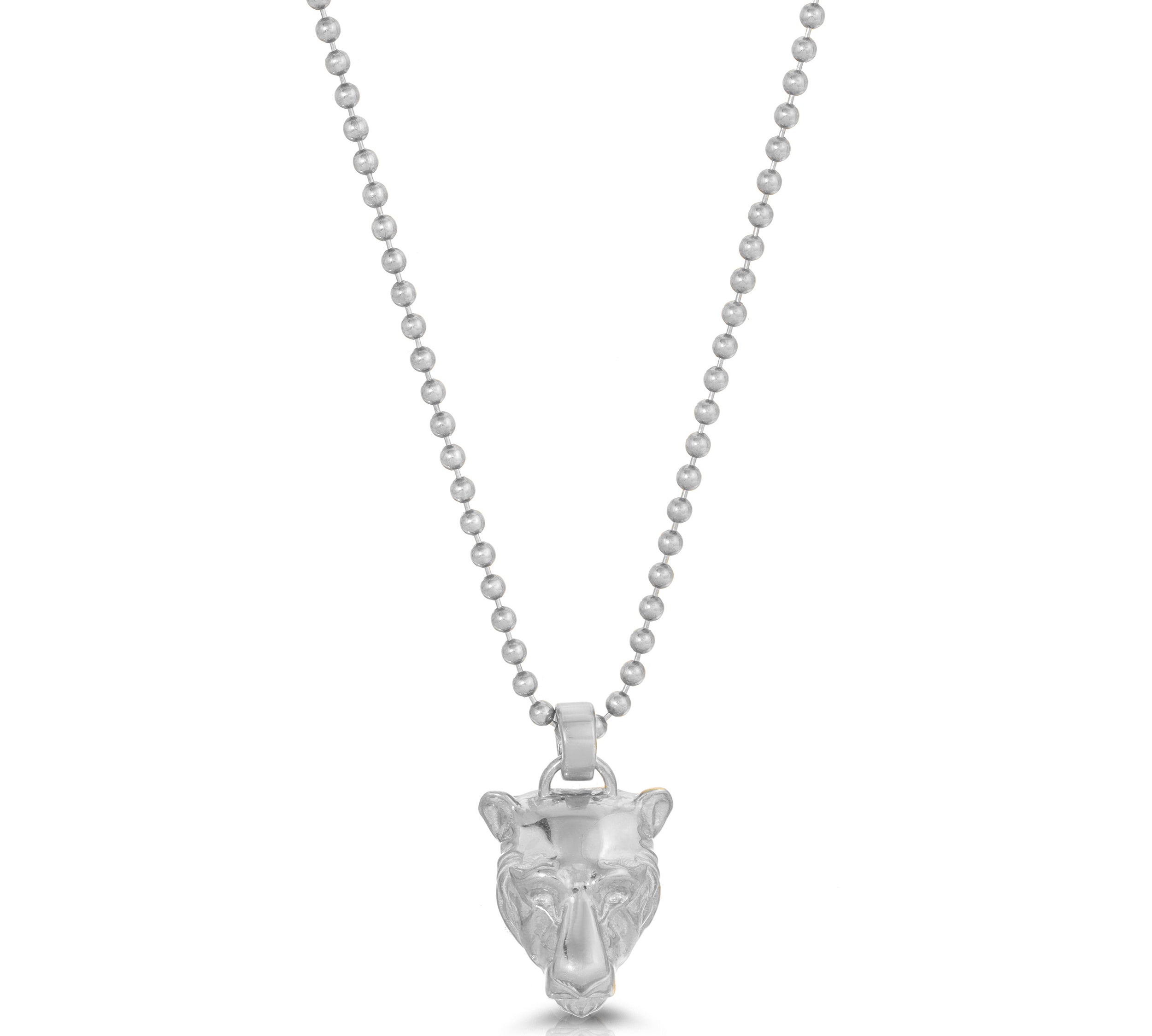 Lioness Charm Necklace, Plated Necklaces MAE + LANG 16 inch Ball Chain White Gold