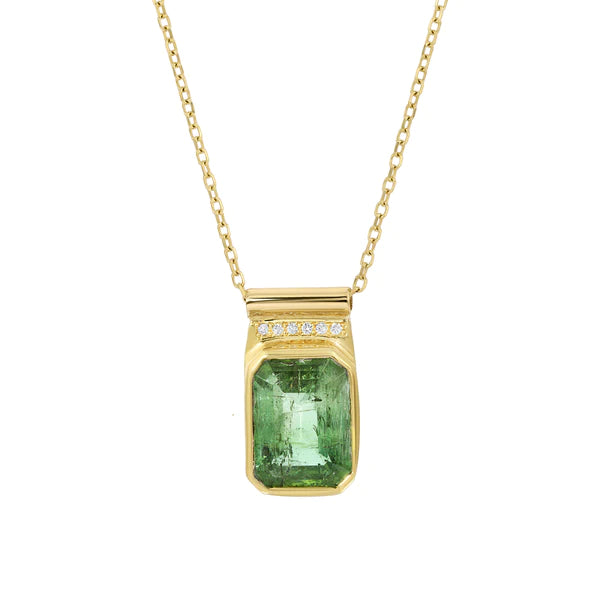 Large Green Tourmaline Stardust Necklace Pendant Christina Magdolna Jewelry   