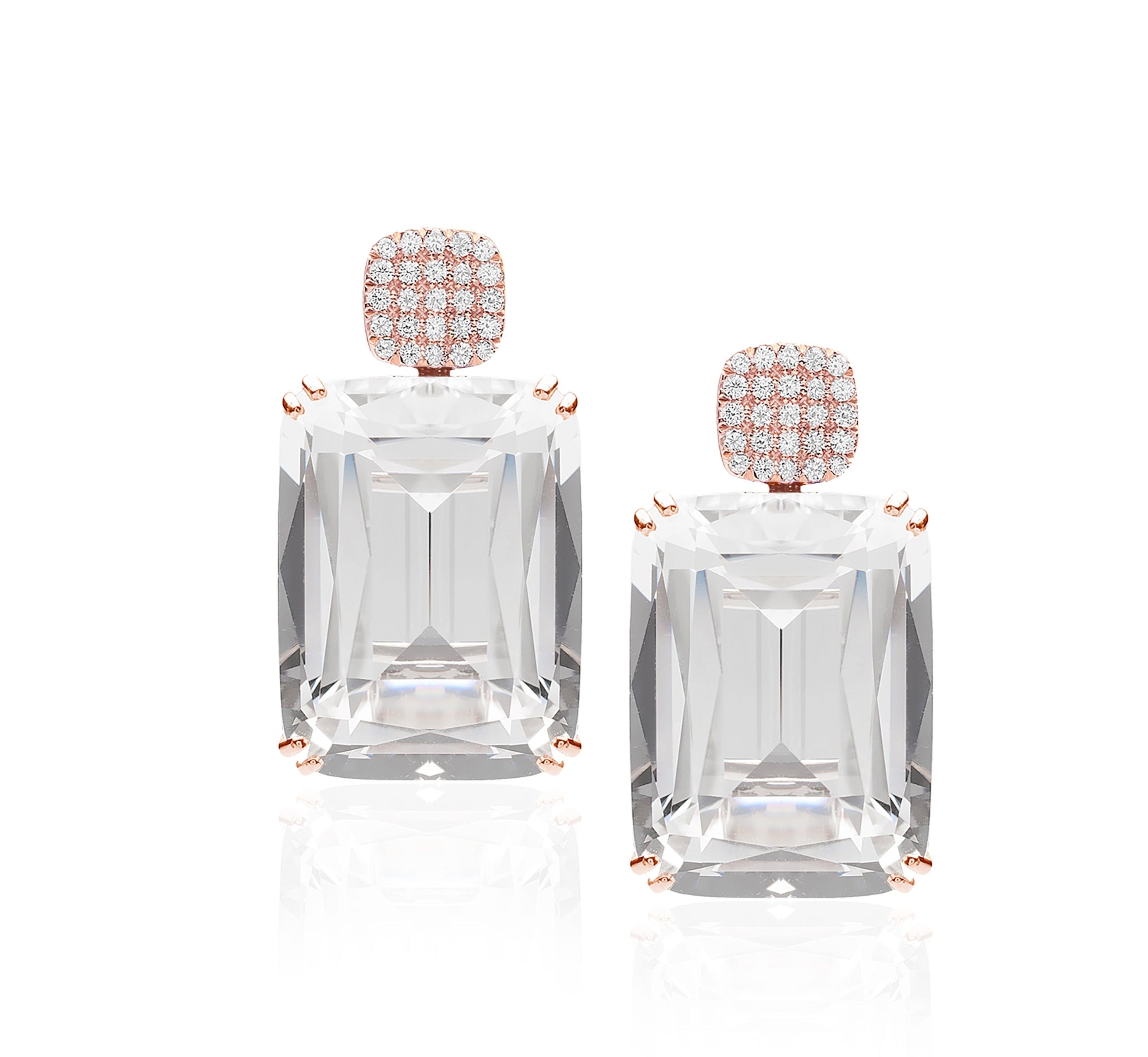 Rock Crystal Cushion Earrings with Diamond Motif Drop Earrings Goshwara   