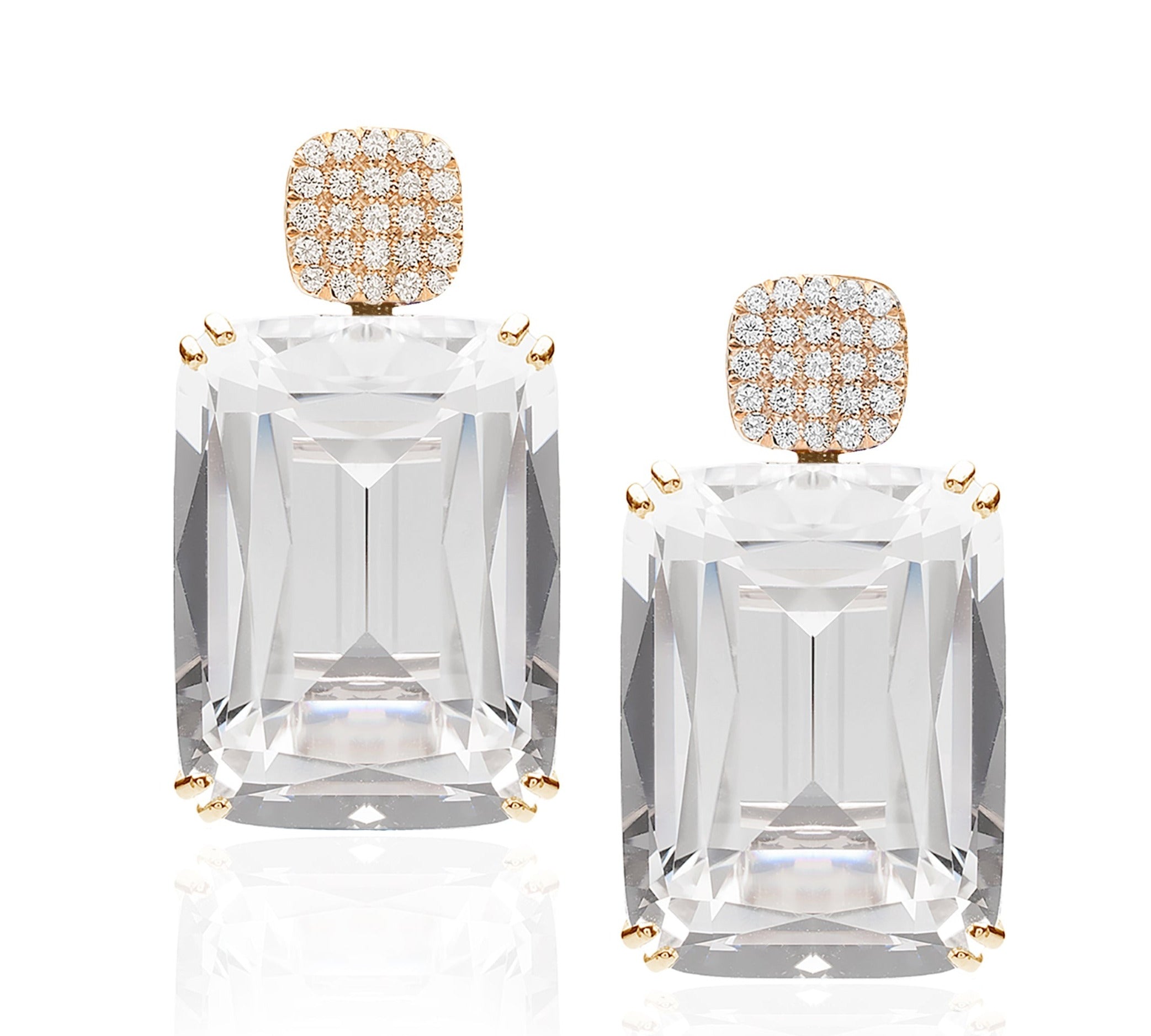 Statement Cushion-Cut Drop Earrings Drop Earrings Goshwara Rock Crystal YGold