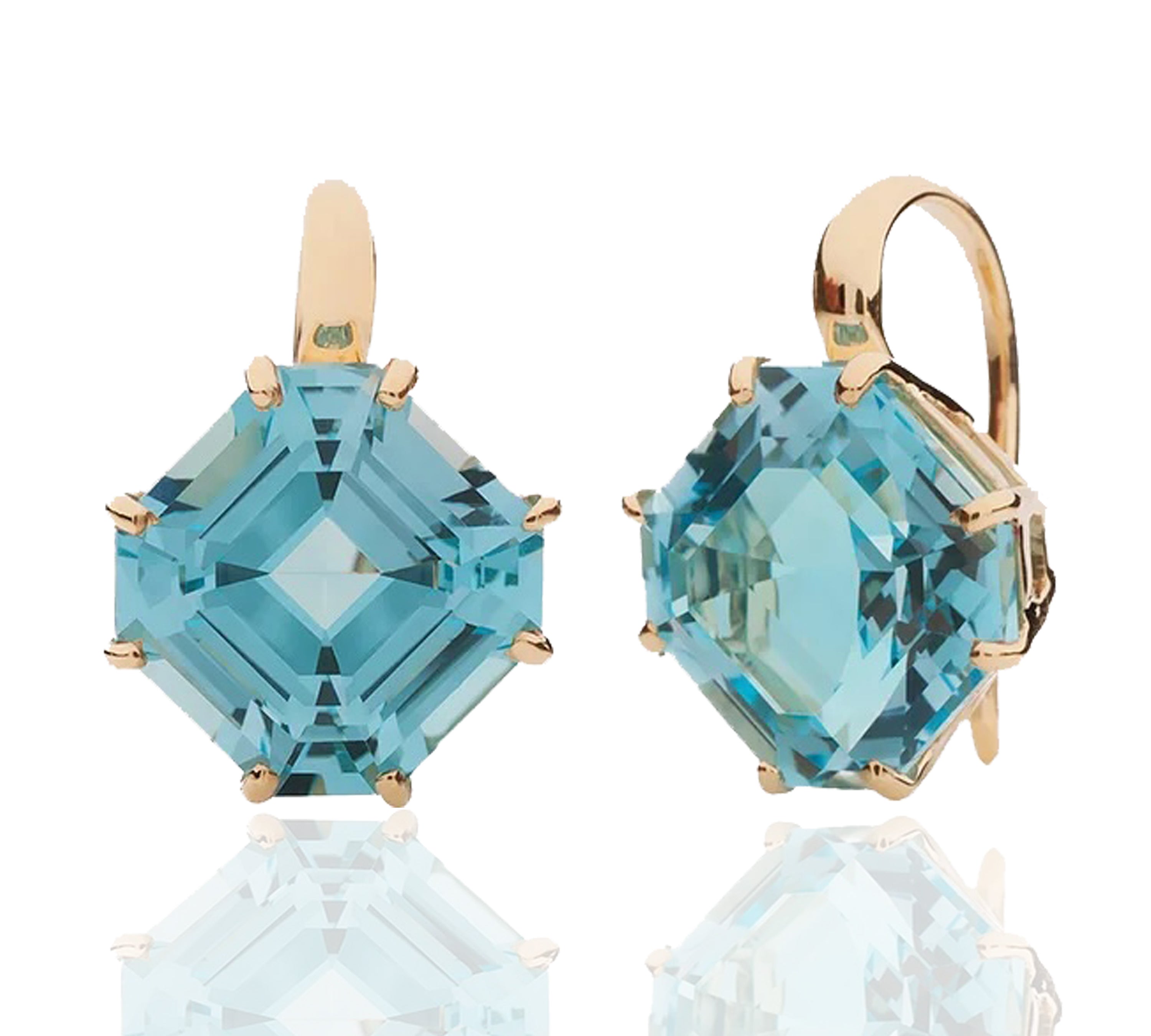 Emerald-Cut Drop Earrings on French Wire Drop Earrings Goshwara Blue Topaz YGold