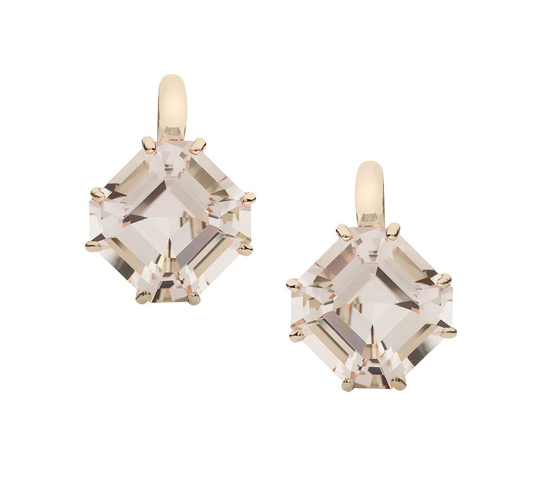 Emerald-Cut Drop Earrings on French Wire Drop Earrings Goshwara Rock Crystal YGold