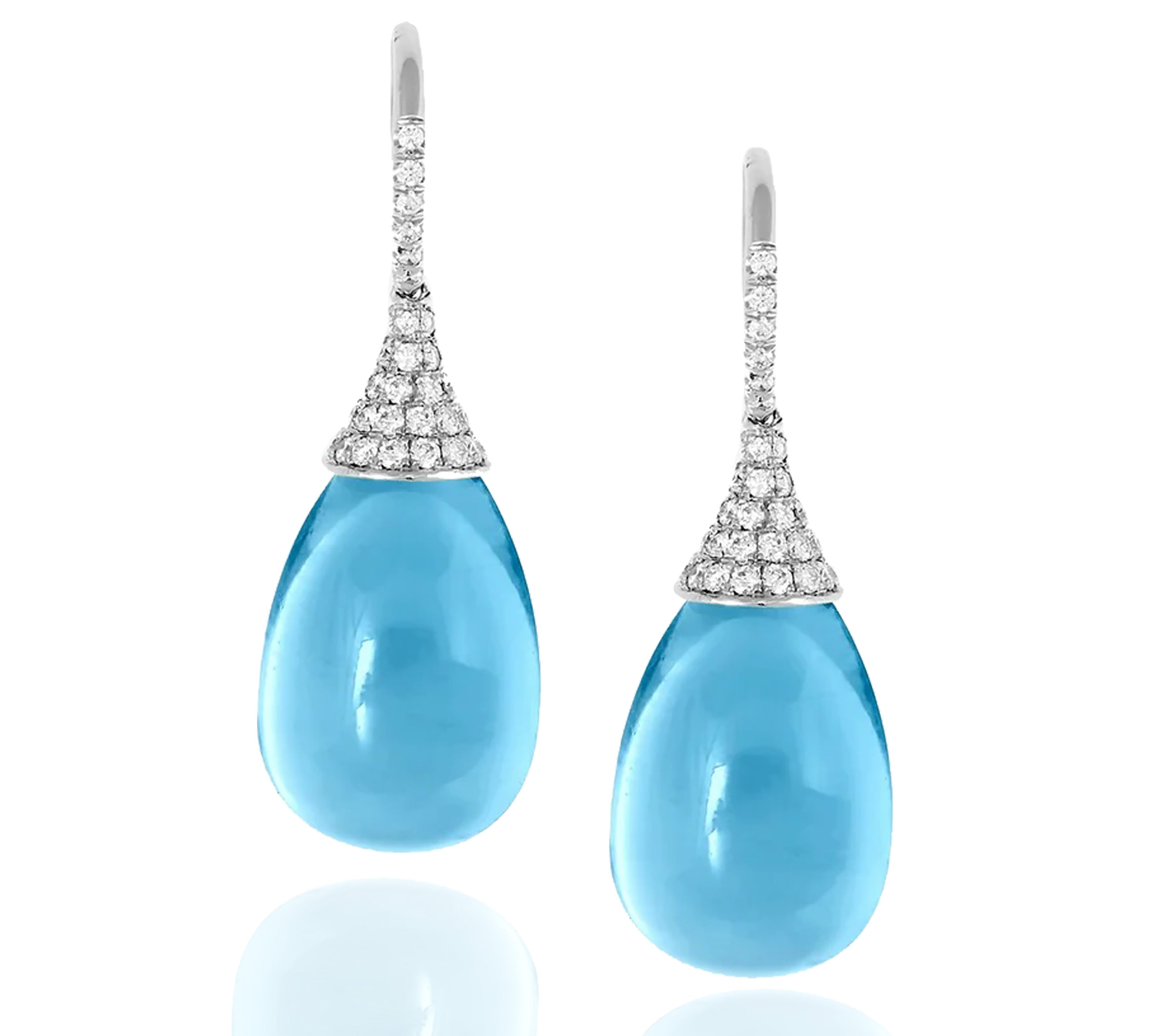 Drop Earrings with Diamond Caps Drop Earrings Goshwara Blue Topaz WGold