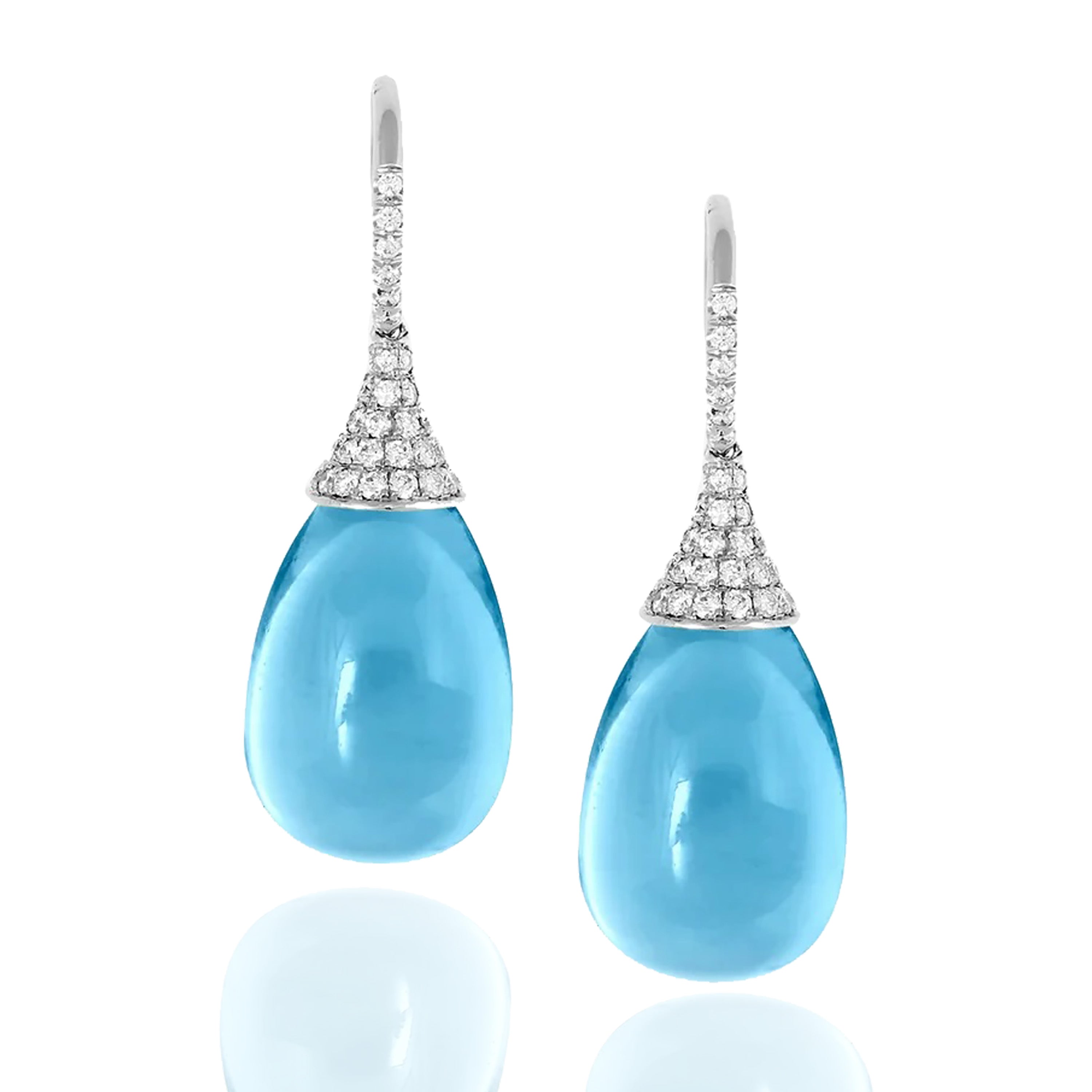 Drop Earrings with Diamond Caps Drop Earrings Goshwara Blue Topaz WGold