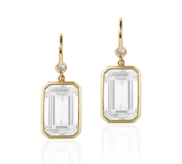 Bezel-Set Emerald-Cut Drop Earrings with Diamonds Drop Earrings Goshwara