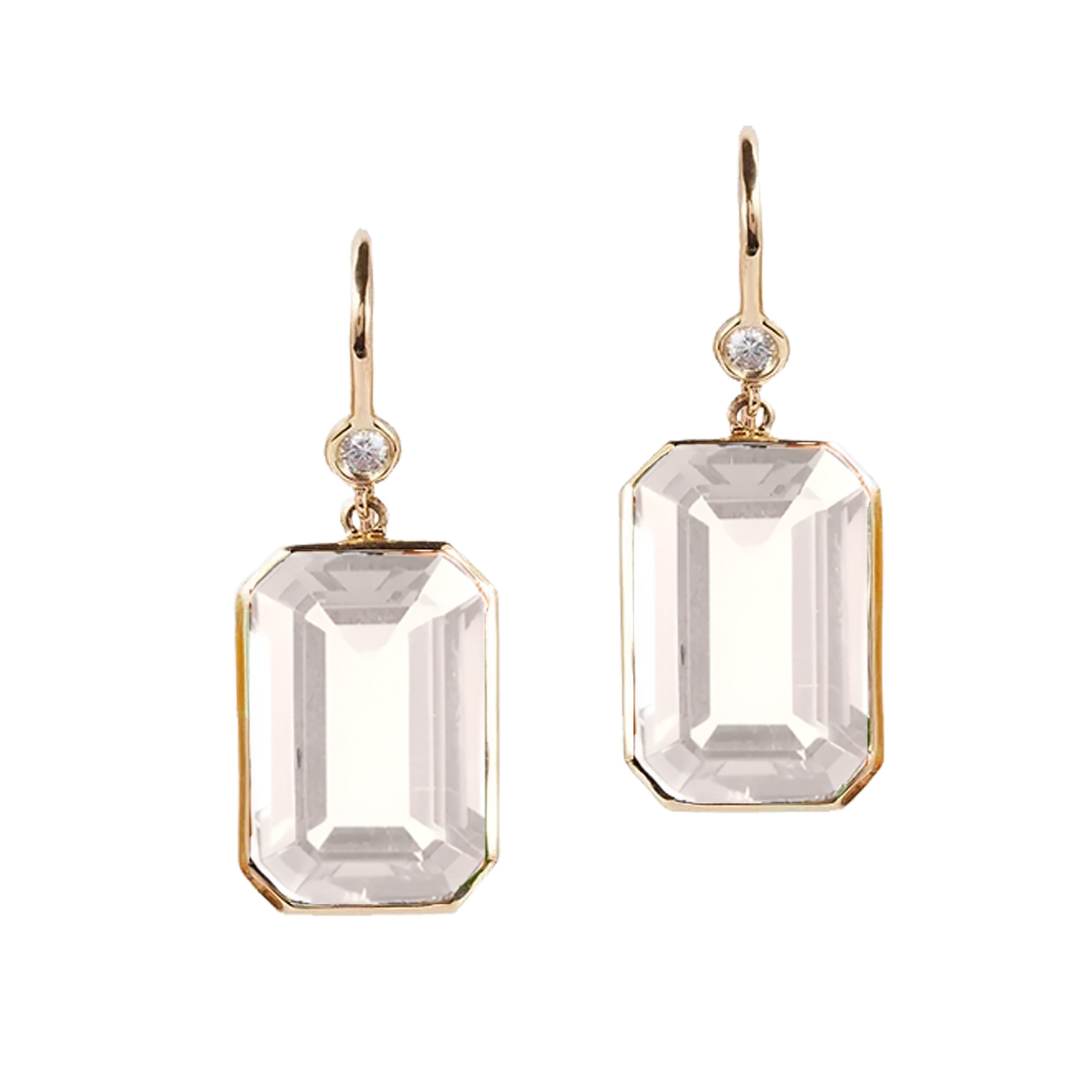 Emerald-Cut Quartz Earrings with Diamonds Drop Earrings Goshwara Yellow Gold