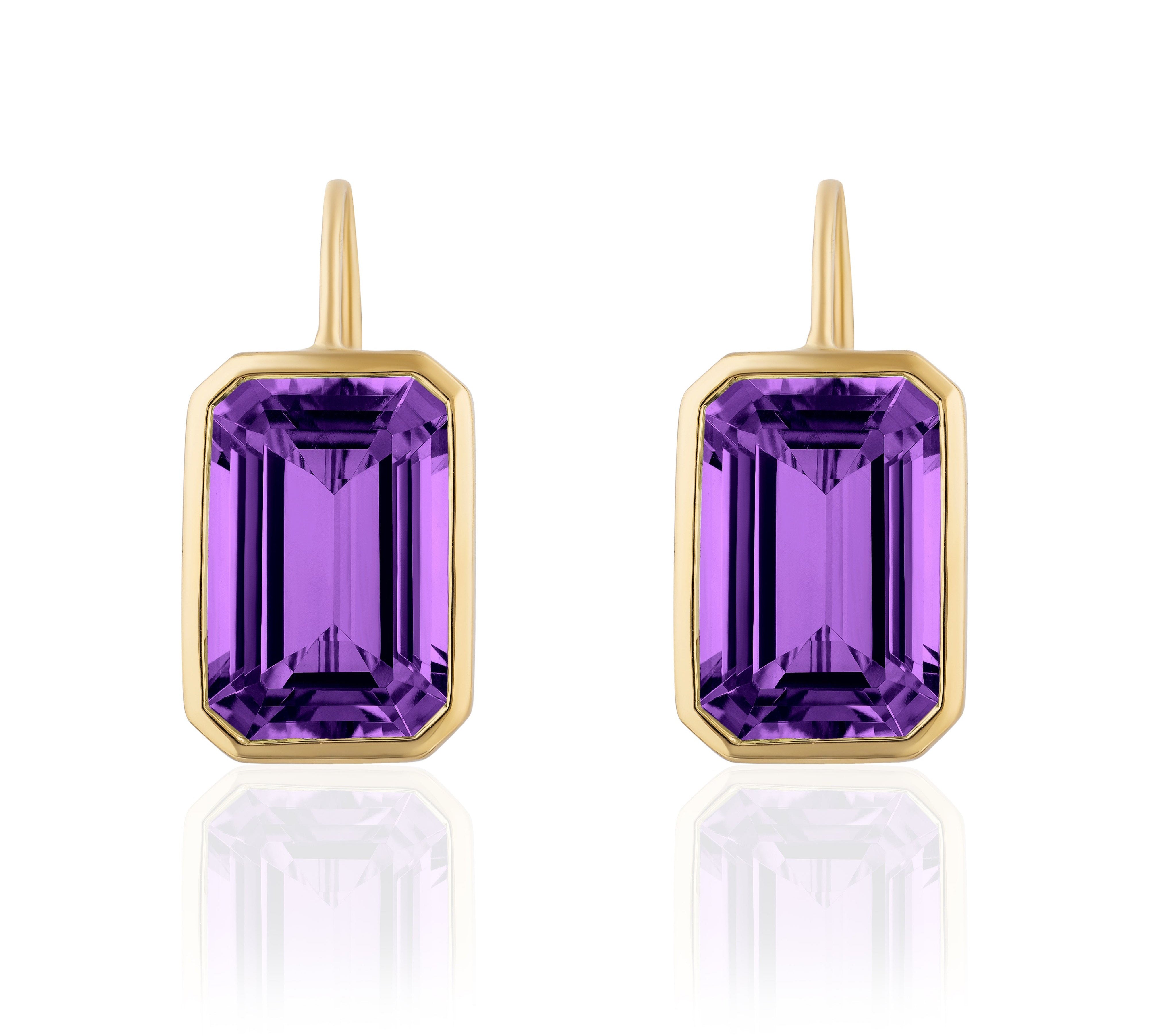 Bezel Emerald-Cut Stone Drops on Wire Drop Goshwara Amethyst  