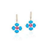 Turquoise and Rubelite Bead Earrings Drop Earrings Goshwara   