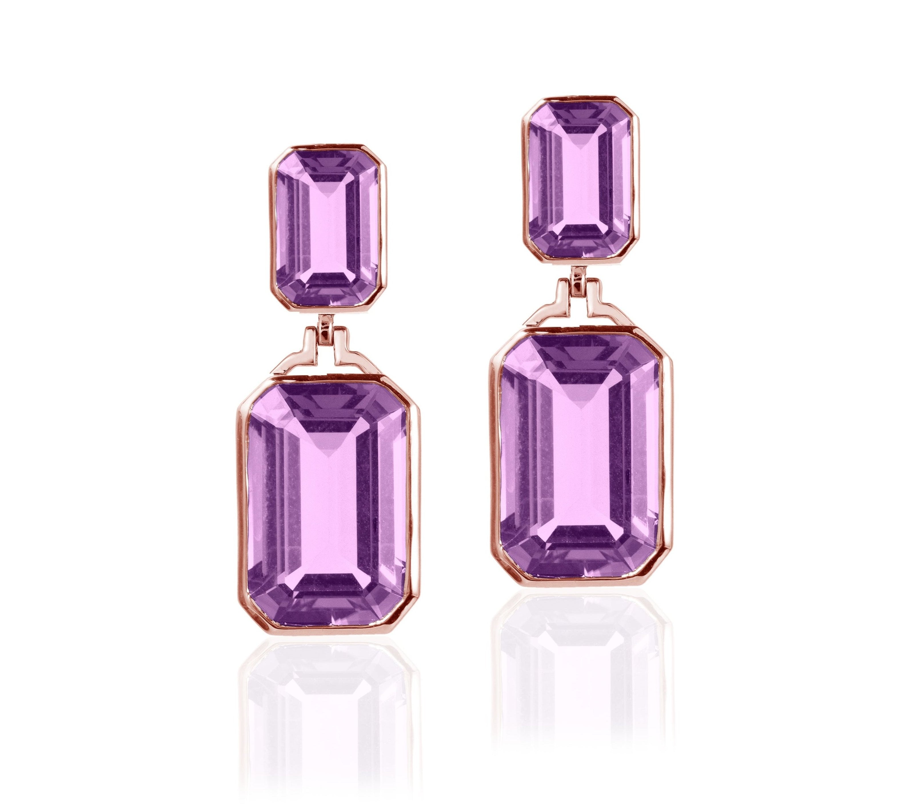 Amethyst Double Emerald-Cut Drop Earrings Drop Earrings Goshwara Lavender Amethyst RGold