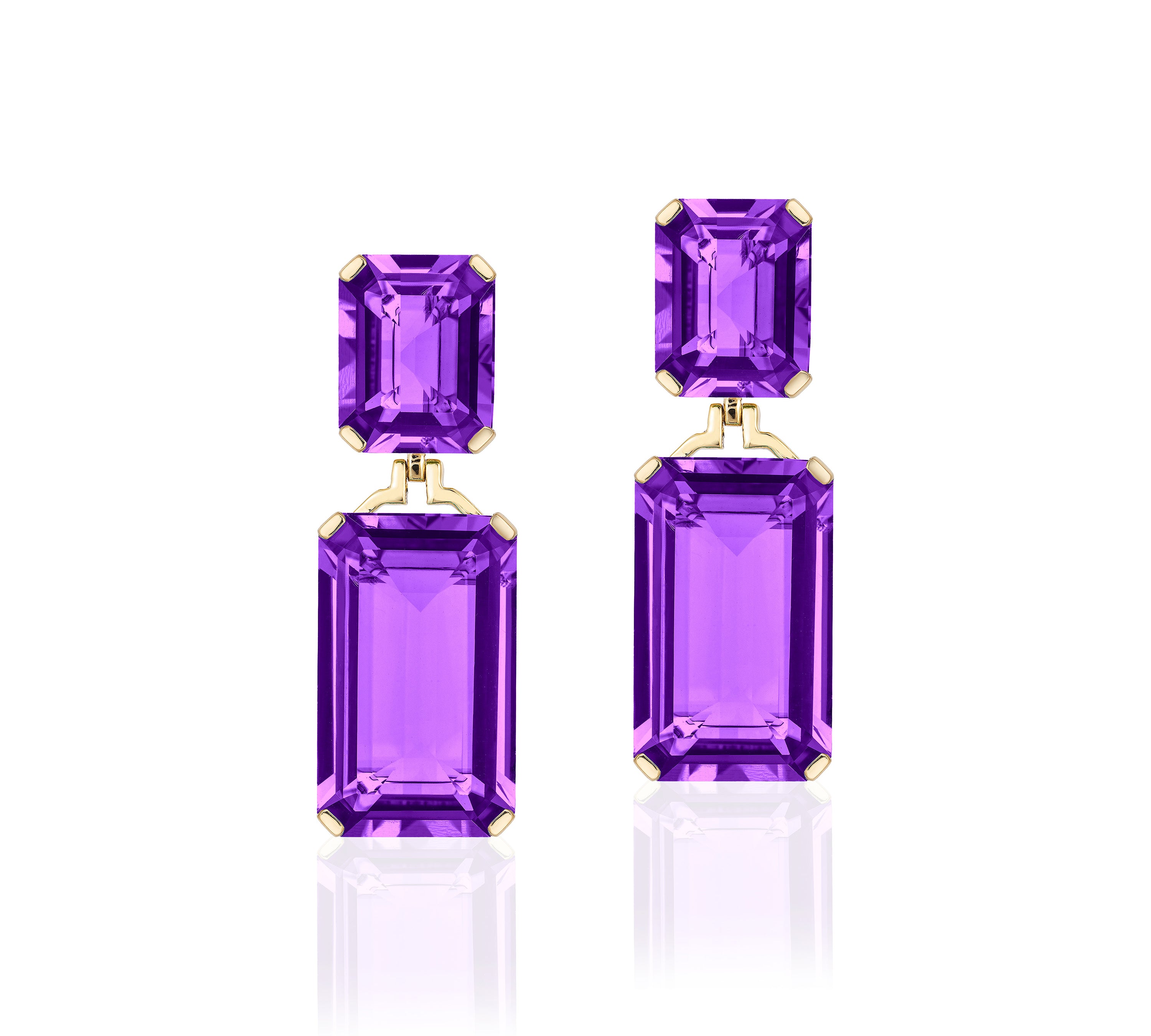 Amethyst Double Emerald-Cut Drop Earrings Drop Goshwara   