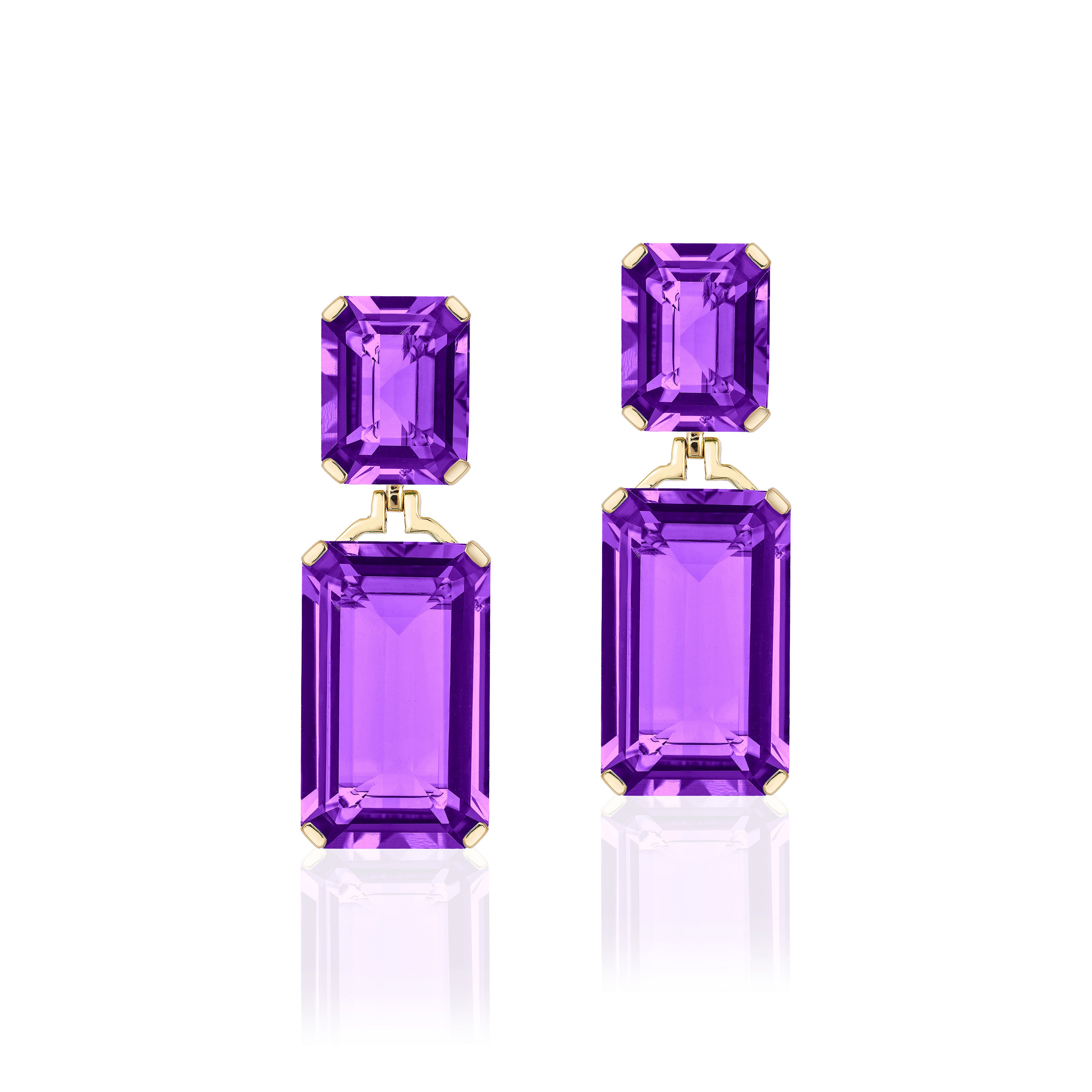 Amethyst Double Emerald-Cut Drop Earrings Drop Goshwara   