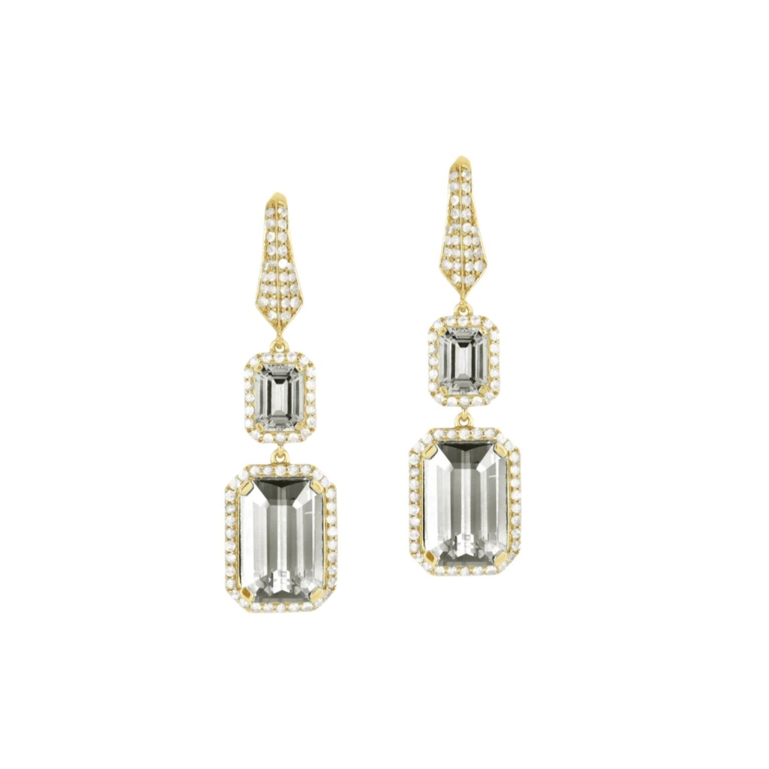 Rock Crystal Drop Earrings with Diamonds Drop Earrings Goshwara Yellow Gold