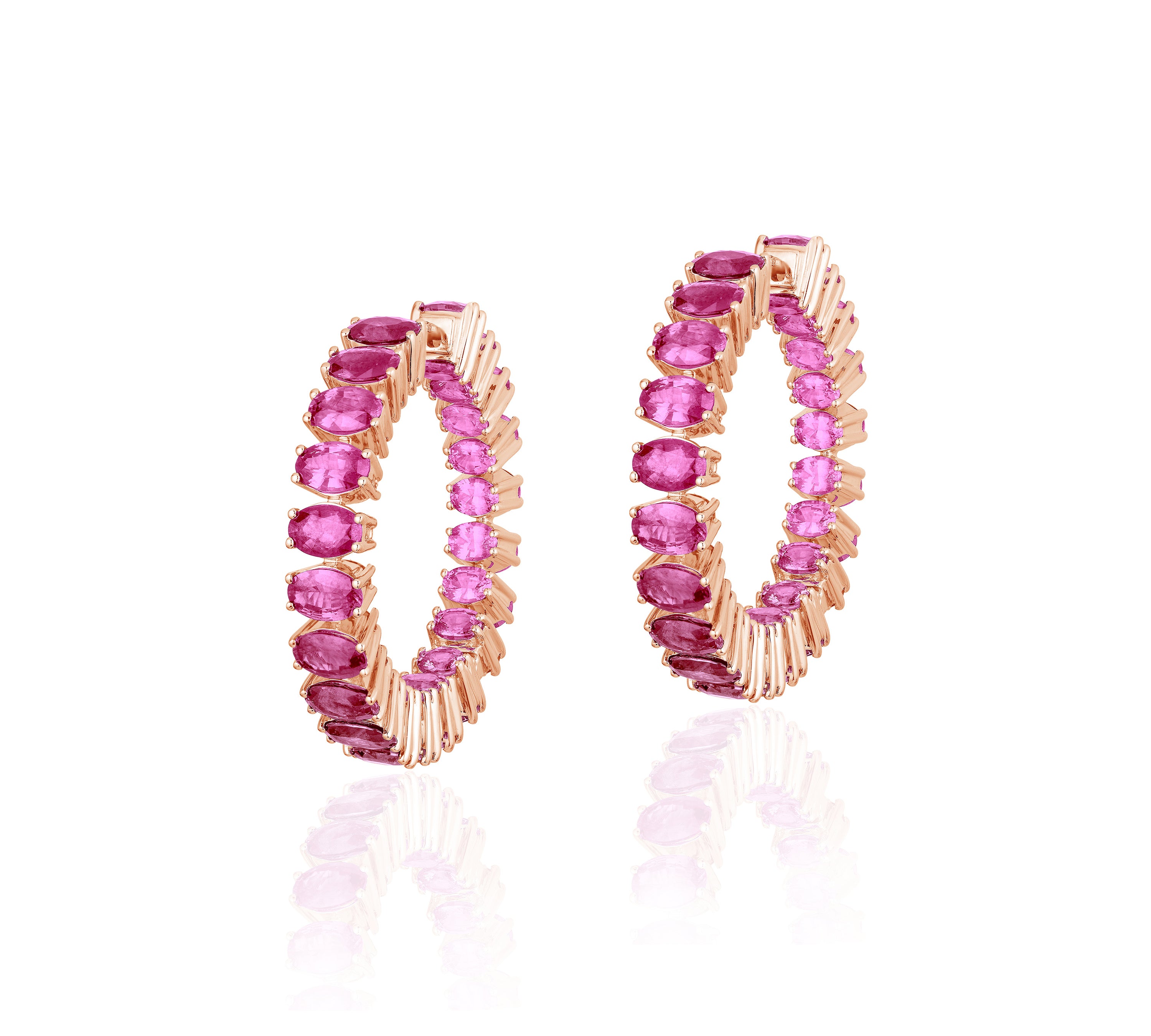 Pink Sapphire Faceted Oval-Cut Hoops Hoops Goshwara   