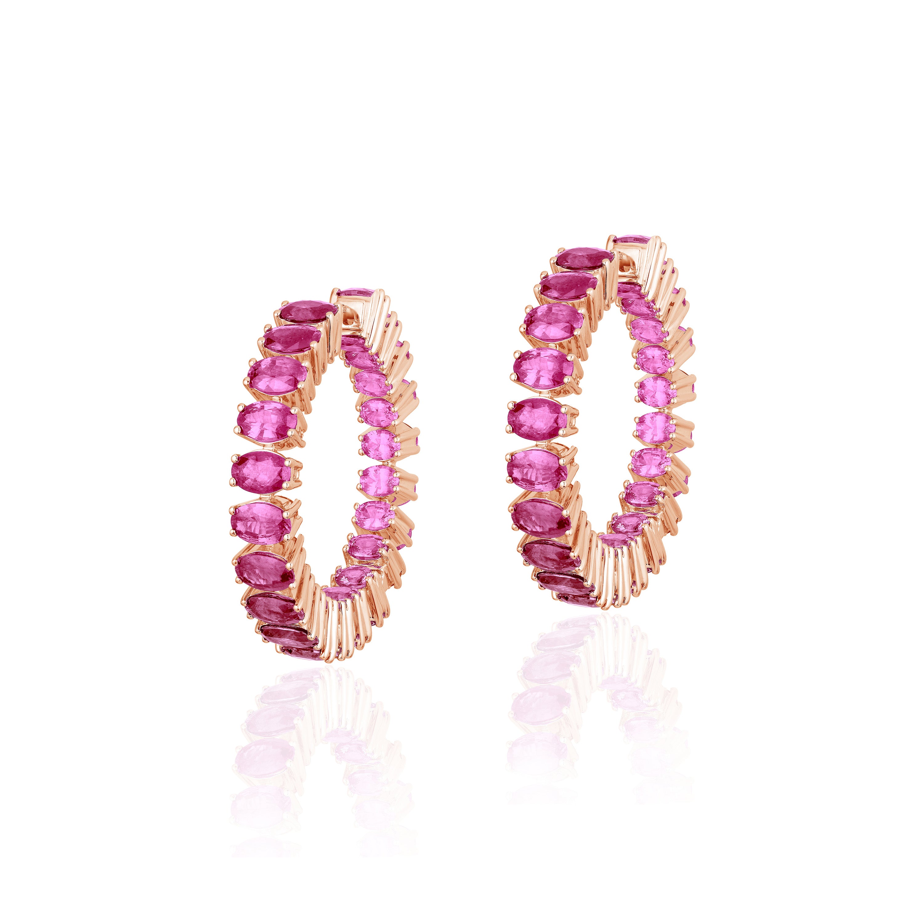 Pink Sapphire Faceted Oval-Cut Hoops Hoop Earrings Goshwara