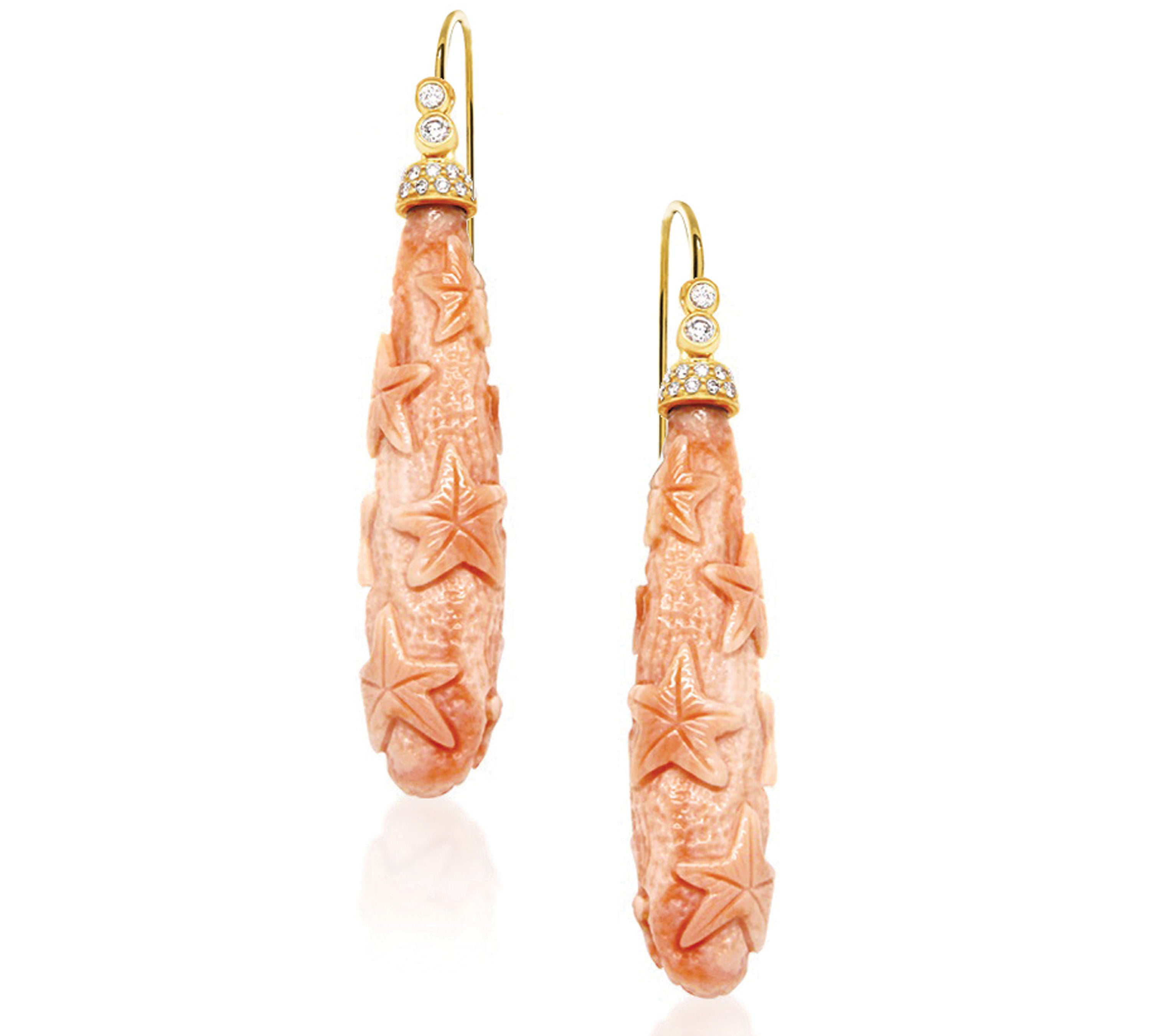 Coral Drop Earrings with Diamonds Drop Earrings Goshwara