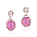 Pink Tourmaline Cabochon Earrings Drop Earrings Goshwara   