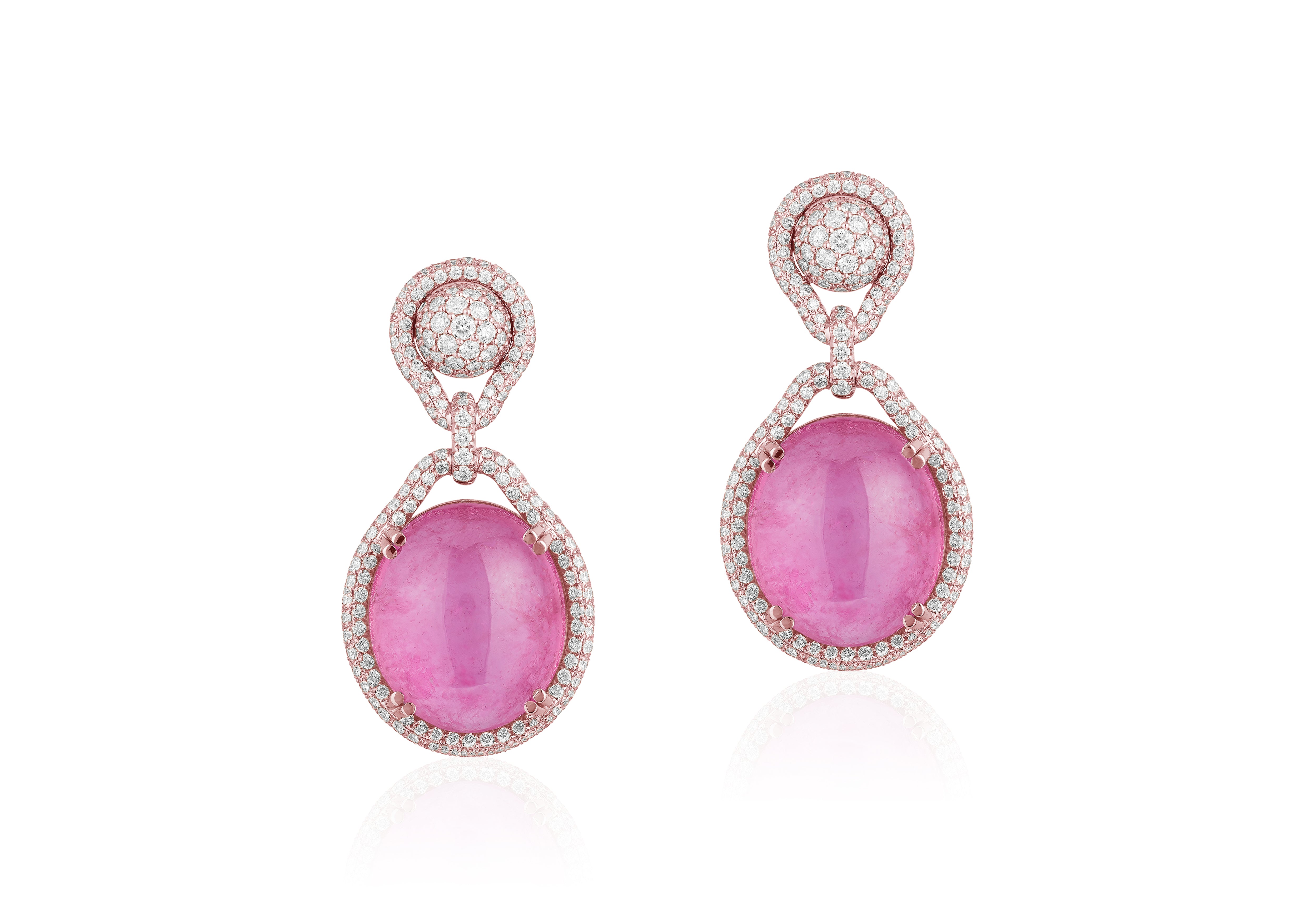 Pink Tourmaline Cabochon Earrings Drop Earrings Goshwara   