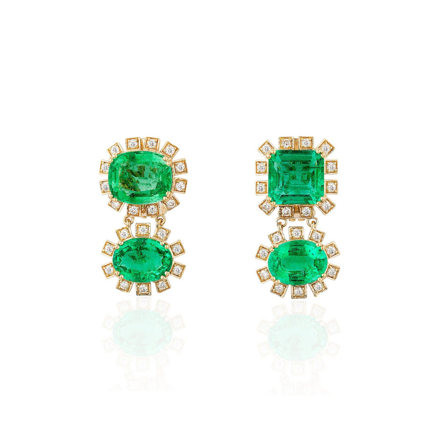 Multishape Emerald and Diamond Earrings Drop Earrings Goshwara   