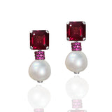 Emerald-Cut Garnet Pearl Rondelle Earrings Statement Earrings Goshwara