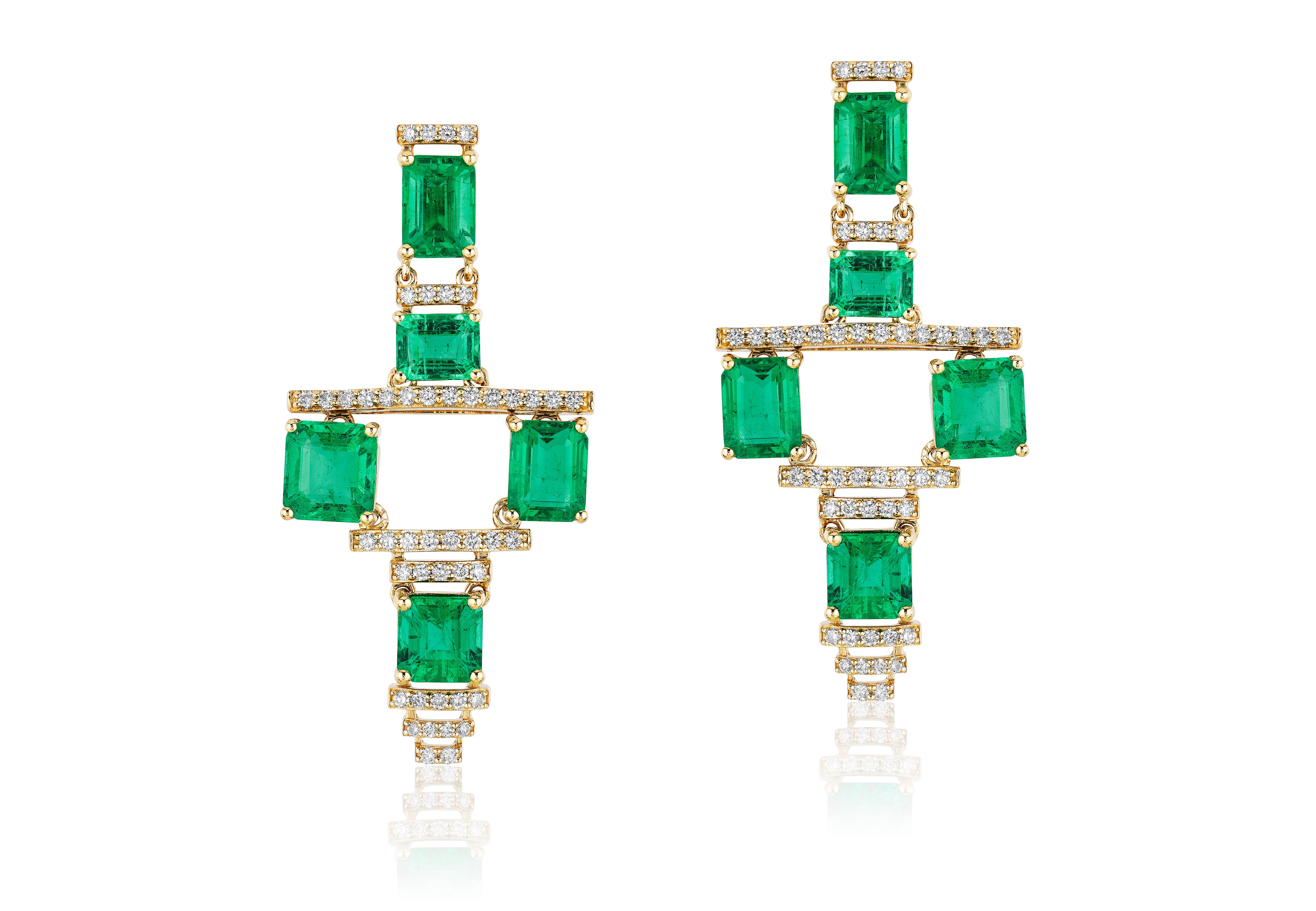 Emerald Cyborg Earrings Drop Earrings Goshwara   