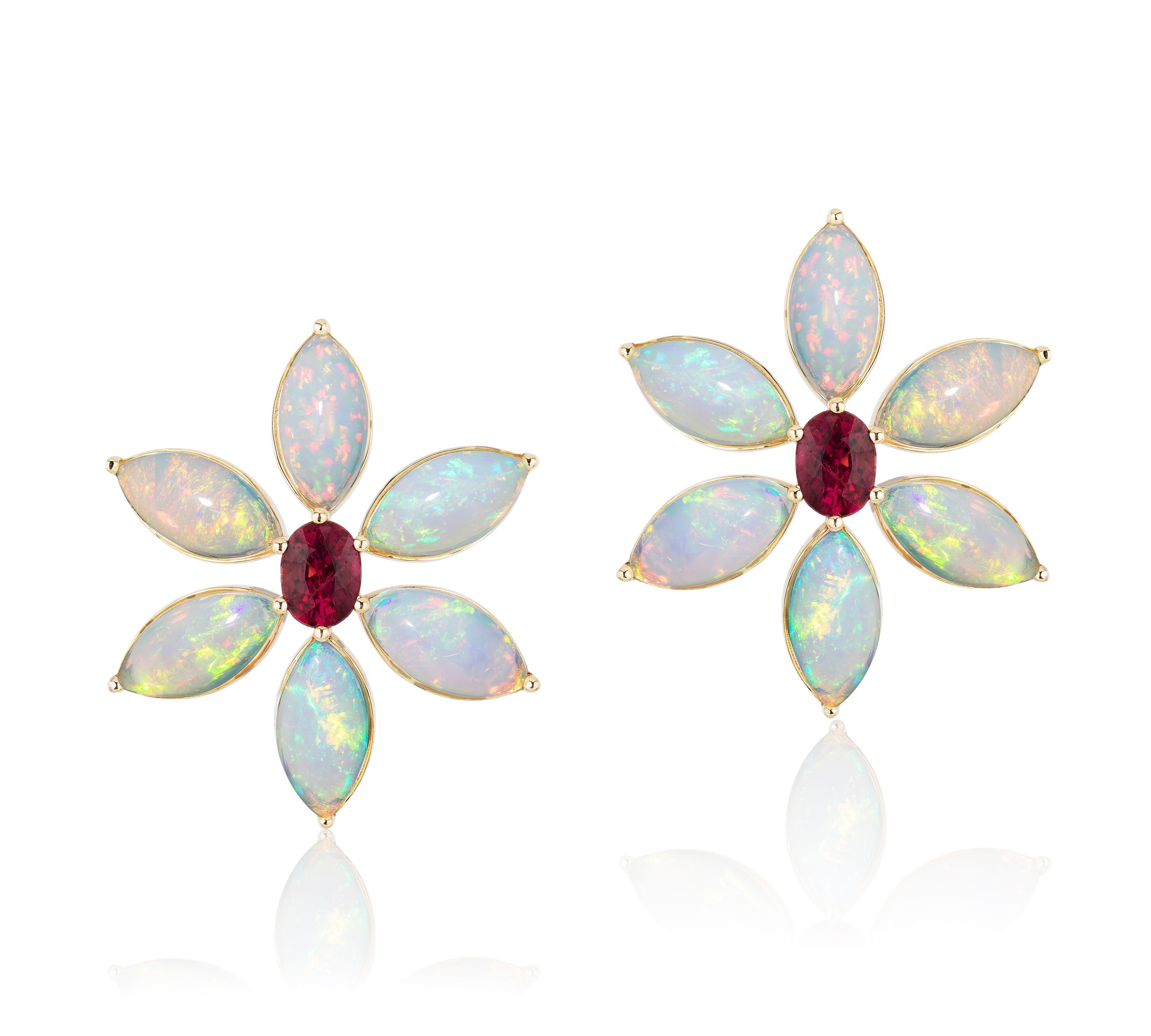 Rubellite Oval And Marquise Opal Flower Earrings Statement Earrings Goshwara   