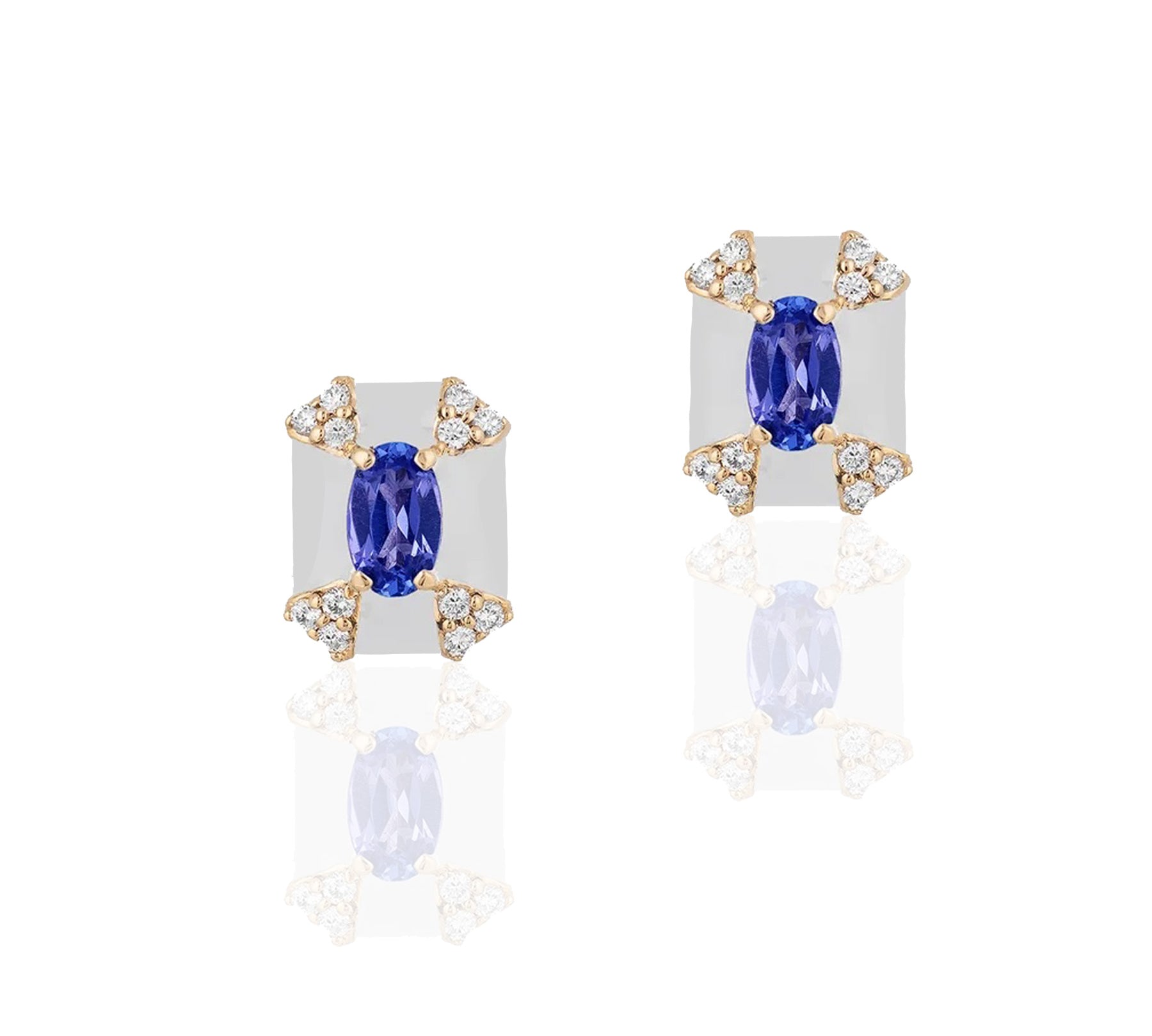 Rectangle Stone Enamel Stud Earrings with Diamonds Stud Earrings Goshwara Tanzanite Wht Enamel