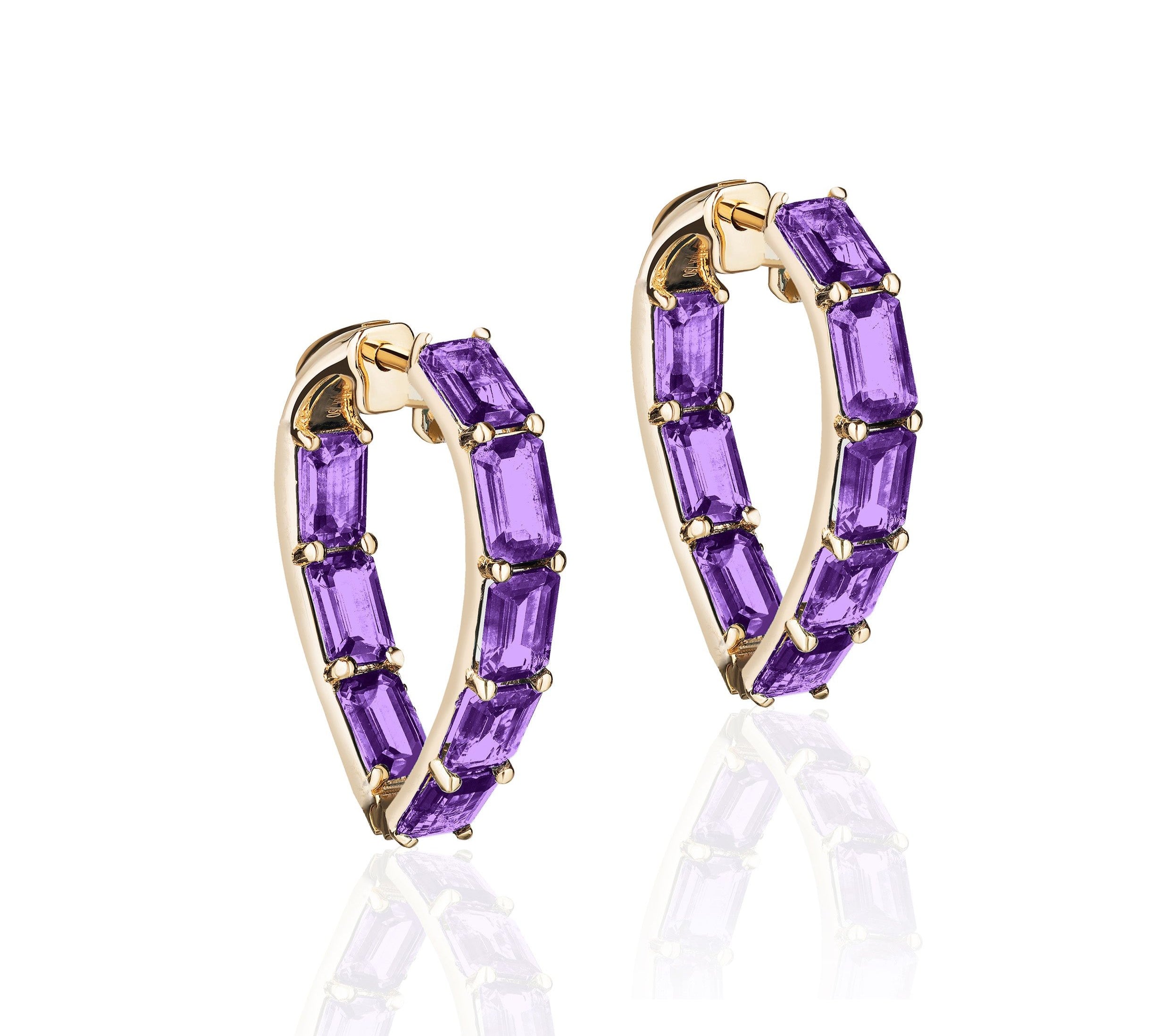 Amethyst Emerald-Cut Heart Hoops Hoops Goshwara   