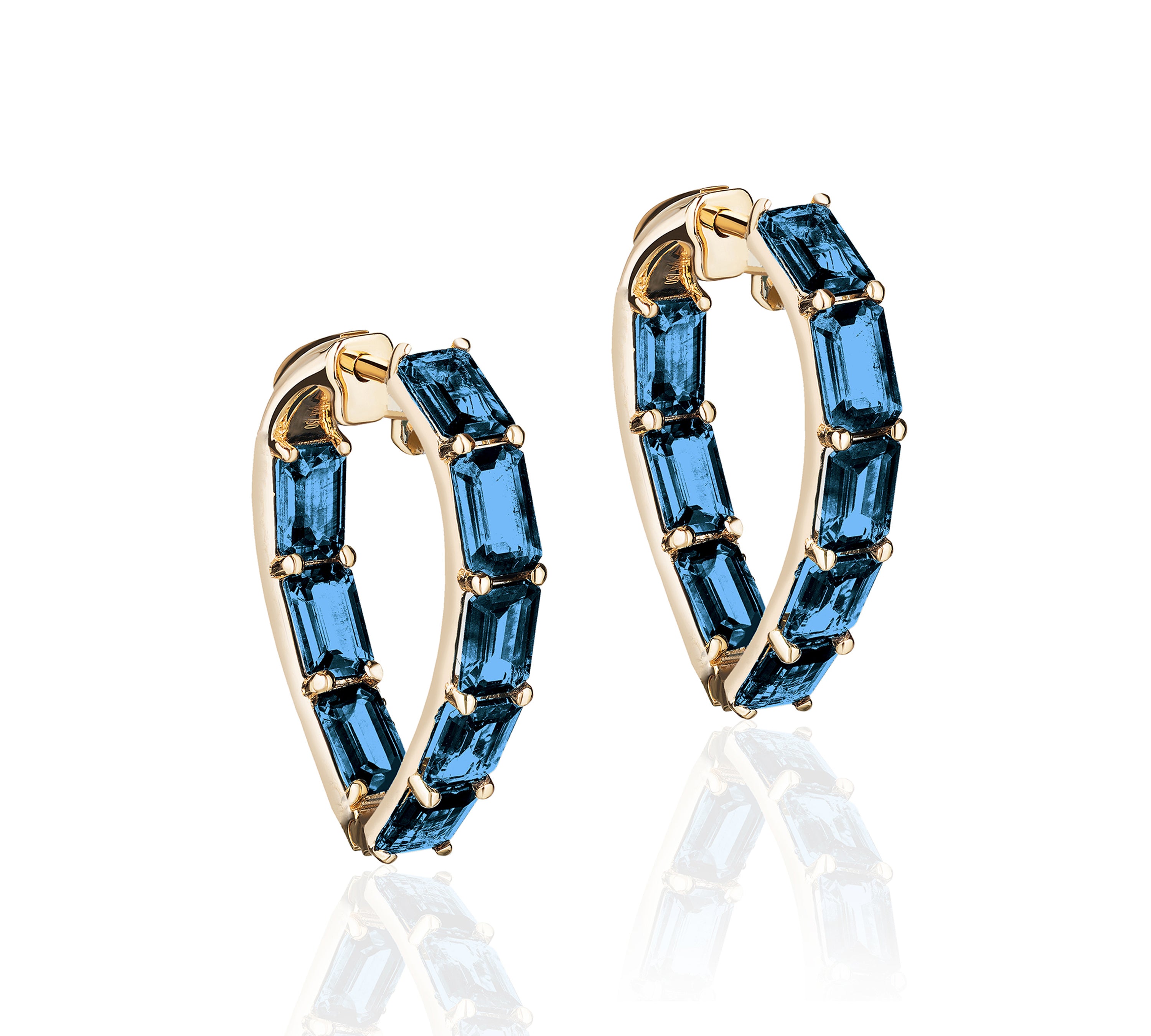 London Topaz Emerald-Cut Heart Hoops Hoops Goshwara London Blue Topaz  