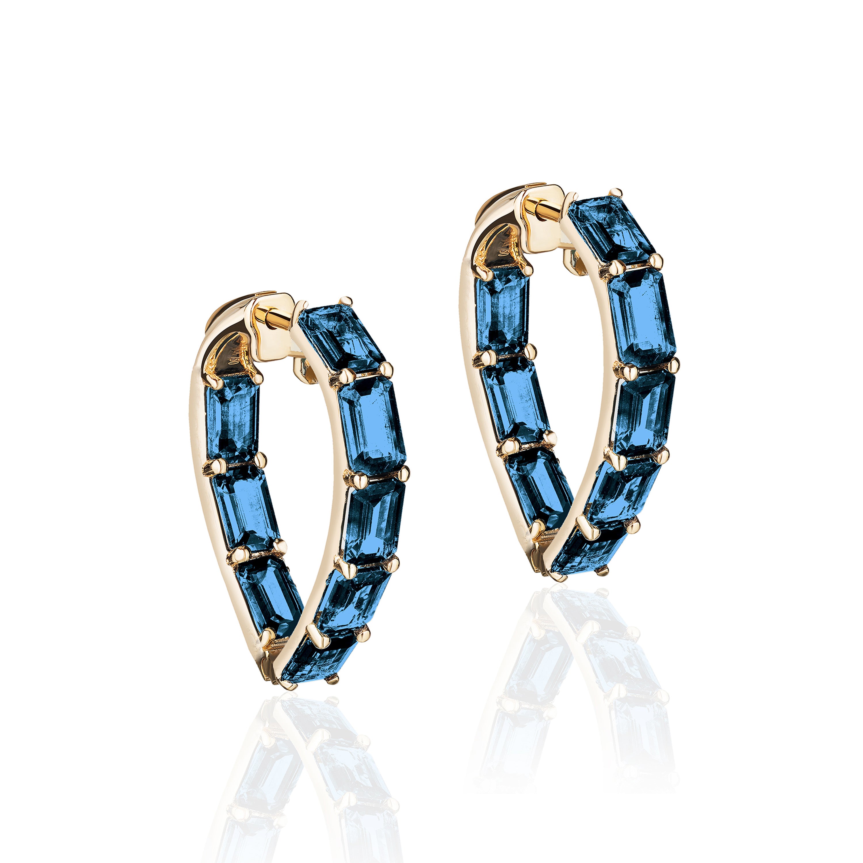 London Topaz Emerald-Cut Heart Hoops Hoops Goshwara London Blue Topaz  