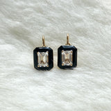 Rock Crystal Emerald-Cut Earrings with Black Enamel Drop Earrings Goshwara