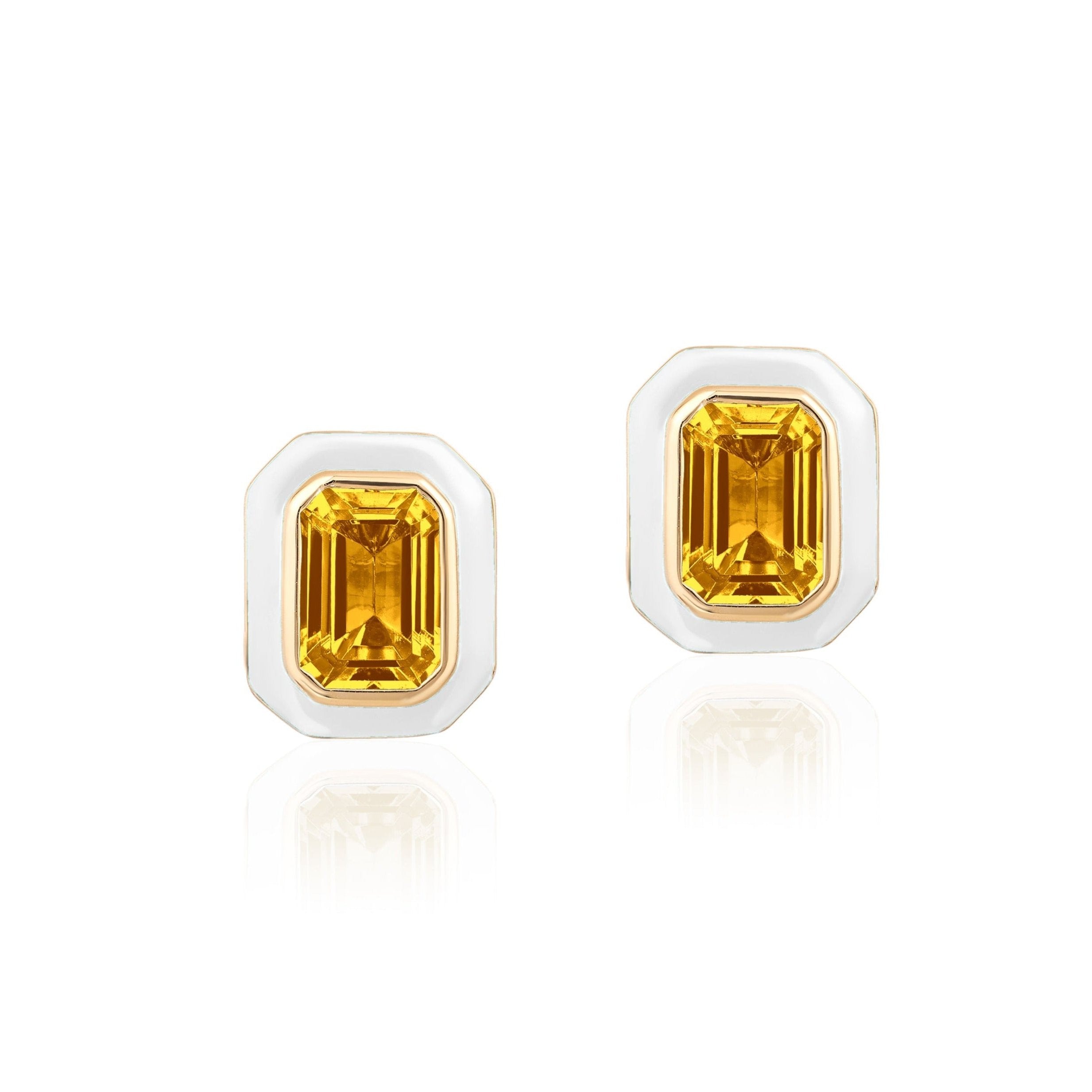 Emerald-Cut Stone Studs with White Enamel Studs Goshwara Citrine  