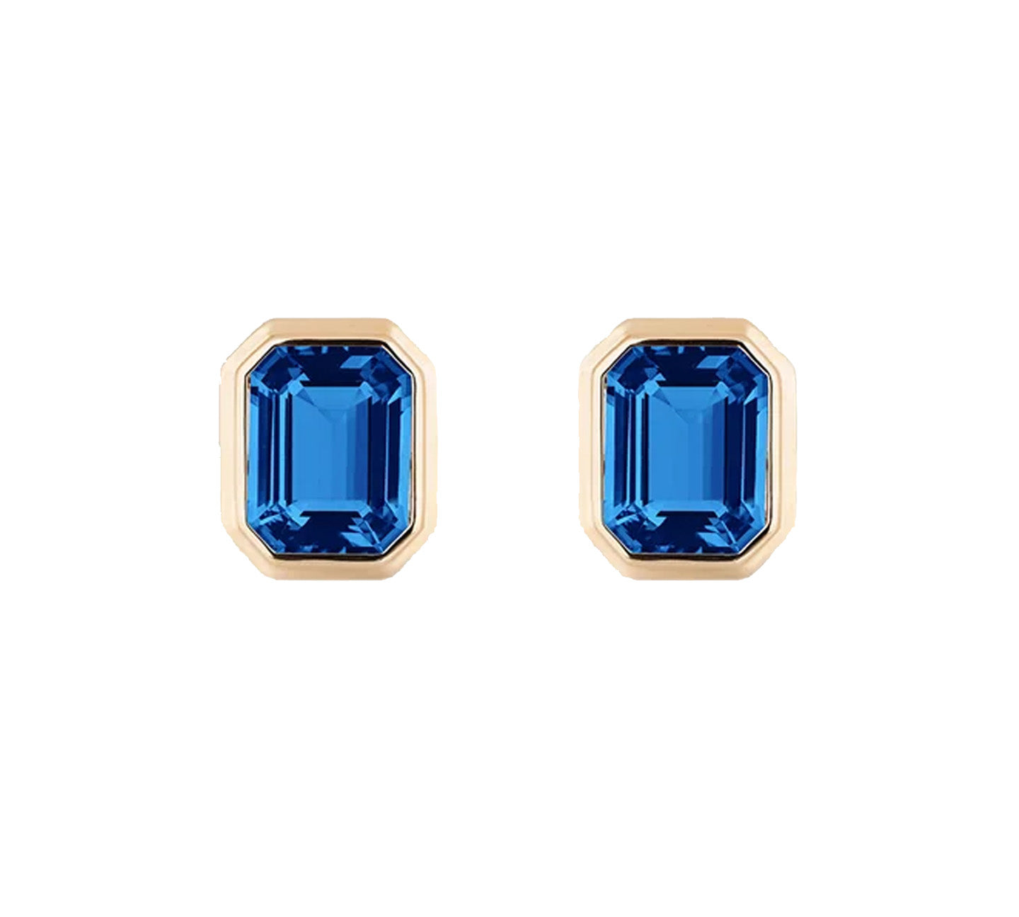 Emerald-Cut Bezel Set Studs Studs Goshwara London Blue Topaz