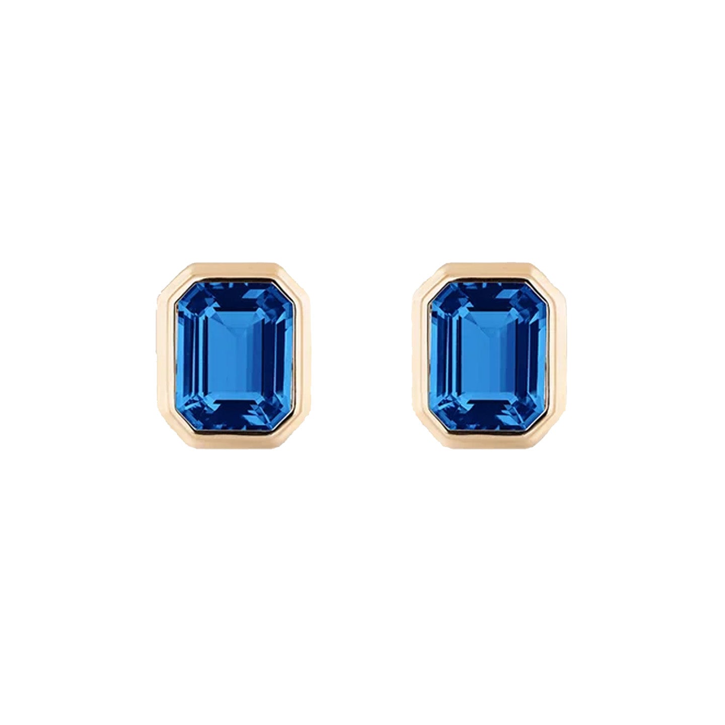 Emerald-Cut Bezel Set Studs Studs Goshwara London Blue Topaz