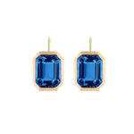 Emerald-Cut Bezel Set Earrings on Wire Drop Earrings Goshwara London Blue Topaz