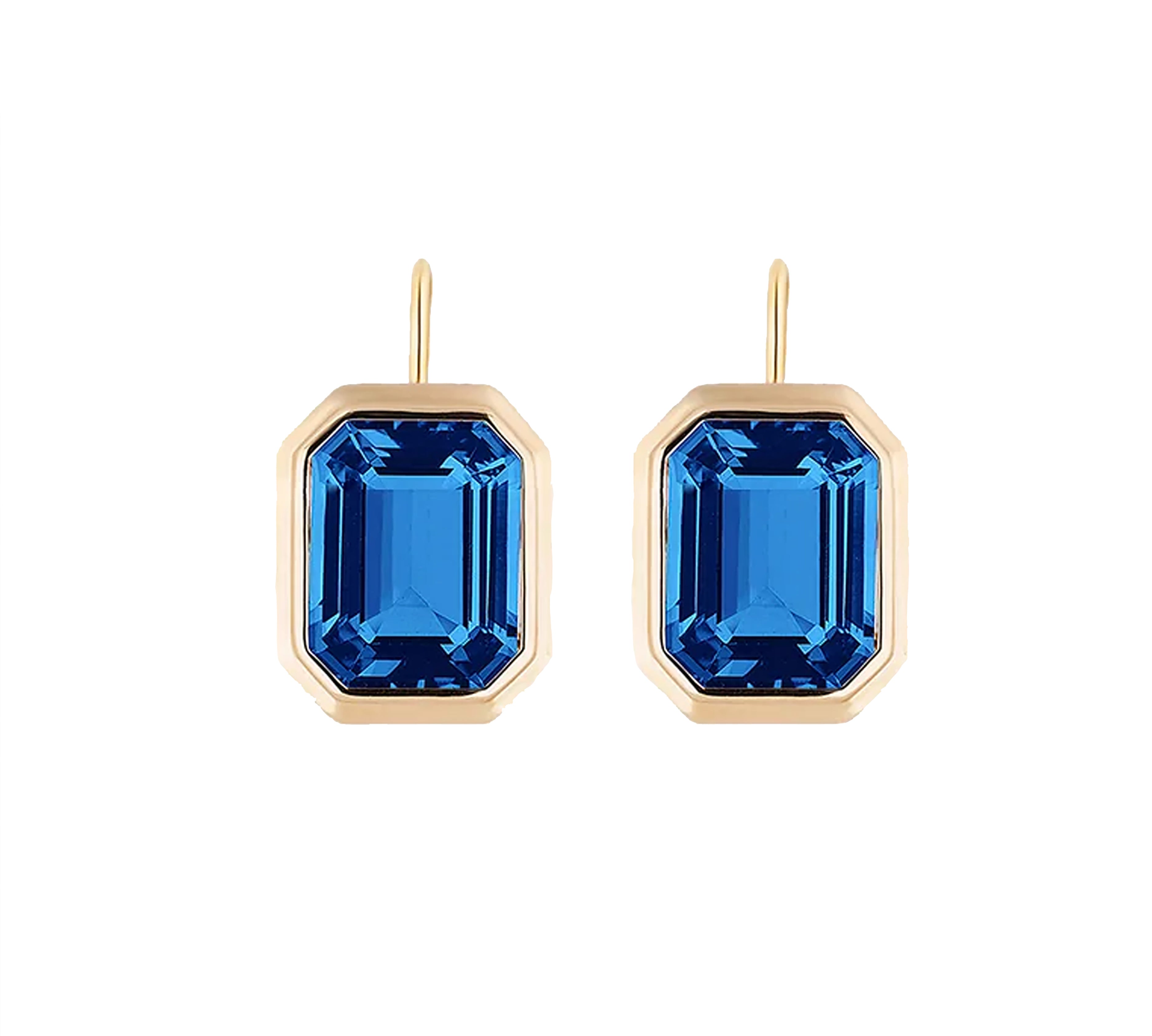 Emerald-Cut Bezel Set Earrings on Wire Drop Earrings Goshwara London Blue Topaz