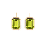 Emerald-Cut Bezel Set Earrings on Wire Drop Earrings Goshwara Peridot