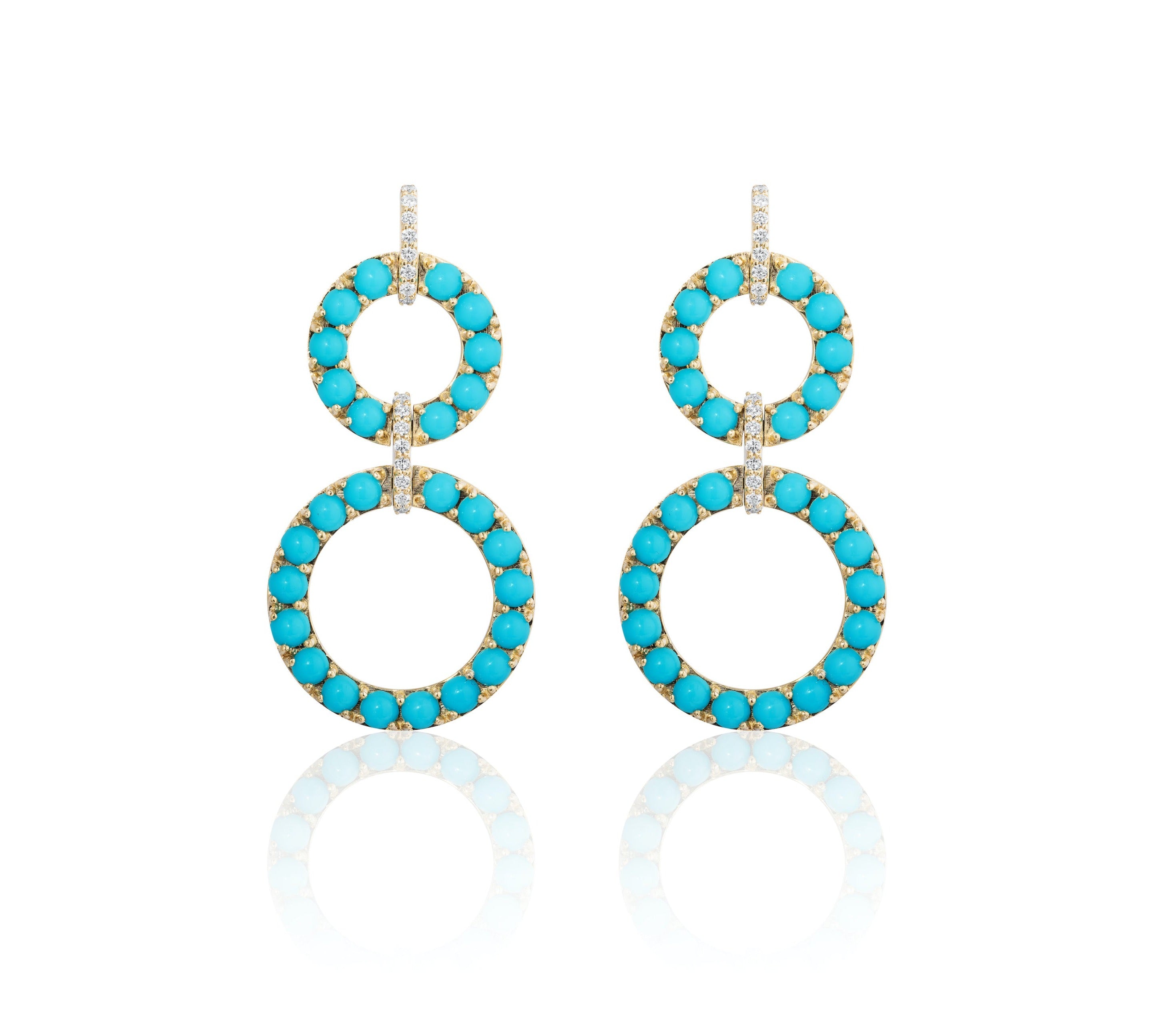 Turquoise Cabochon Earrings with Diamonds Statement Goshwara   