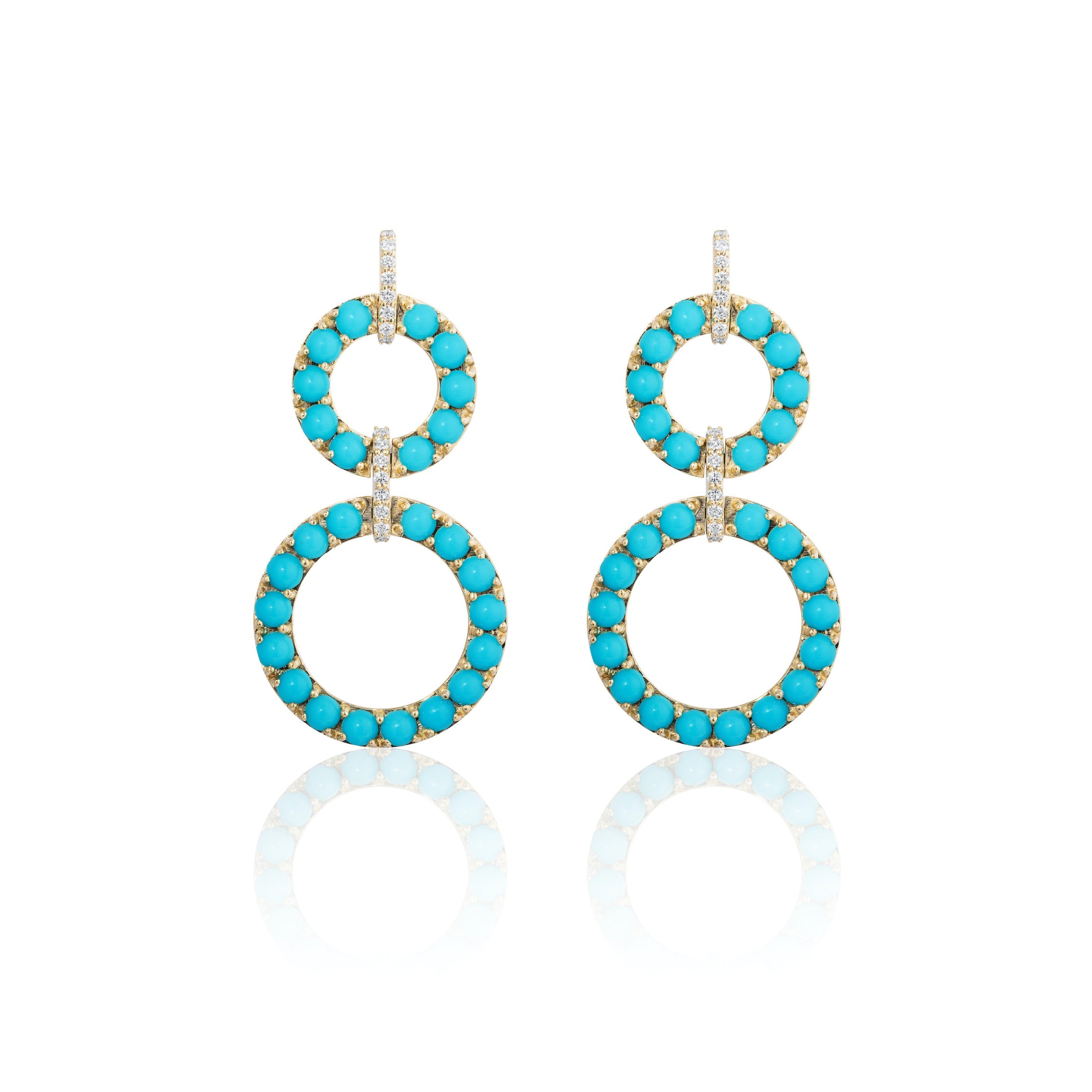 Turquoise Cabochon Earrings with Diamonds Statement Goshwara   